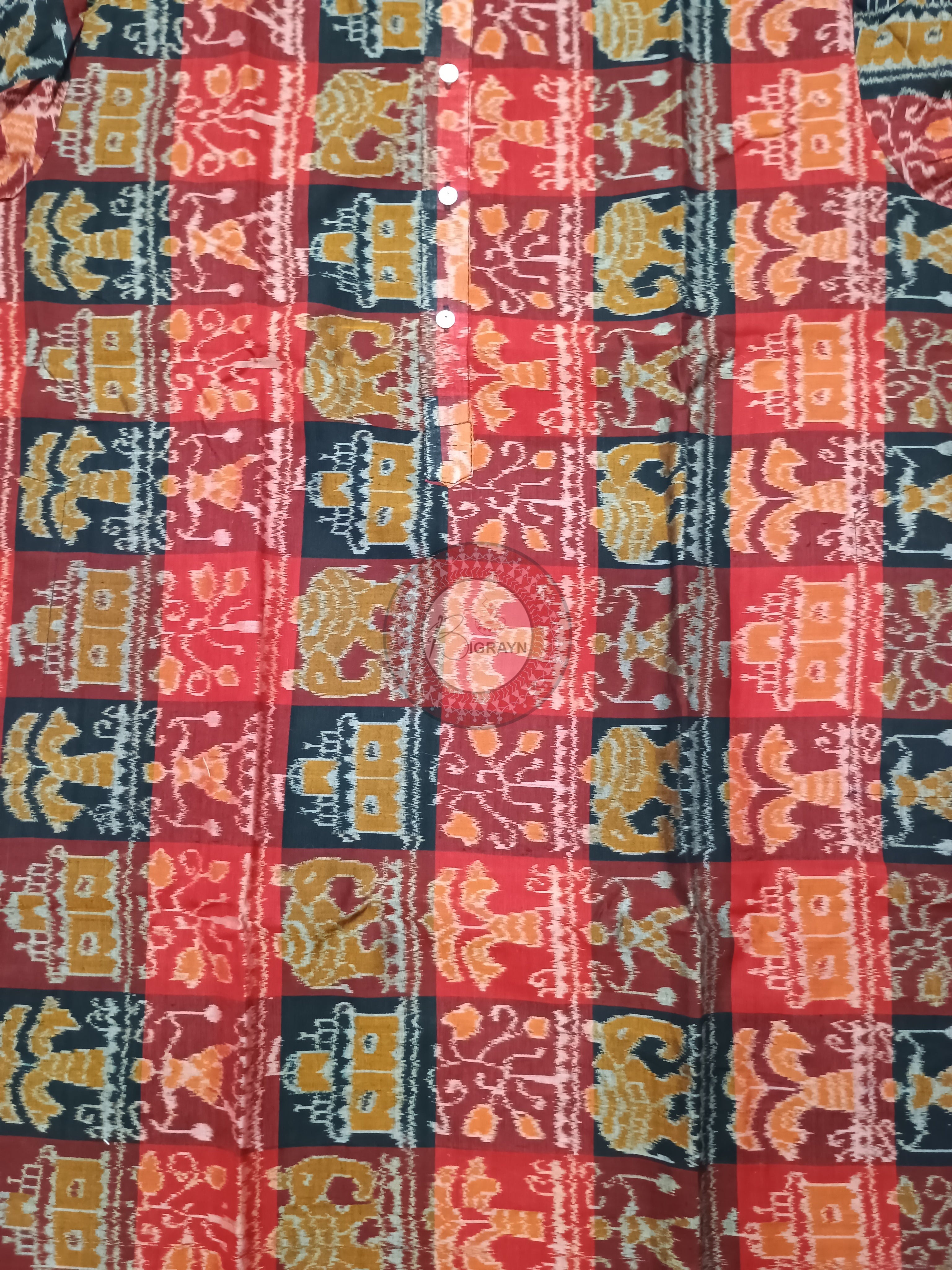 Red Black Animal Bandha Ikat Men's Pure Cotton Handloom Kurta Set – Odisha Weave