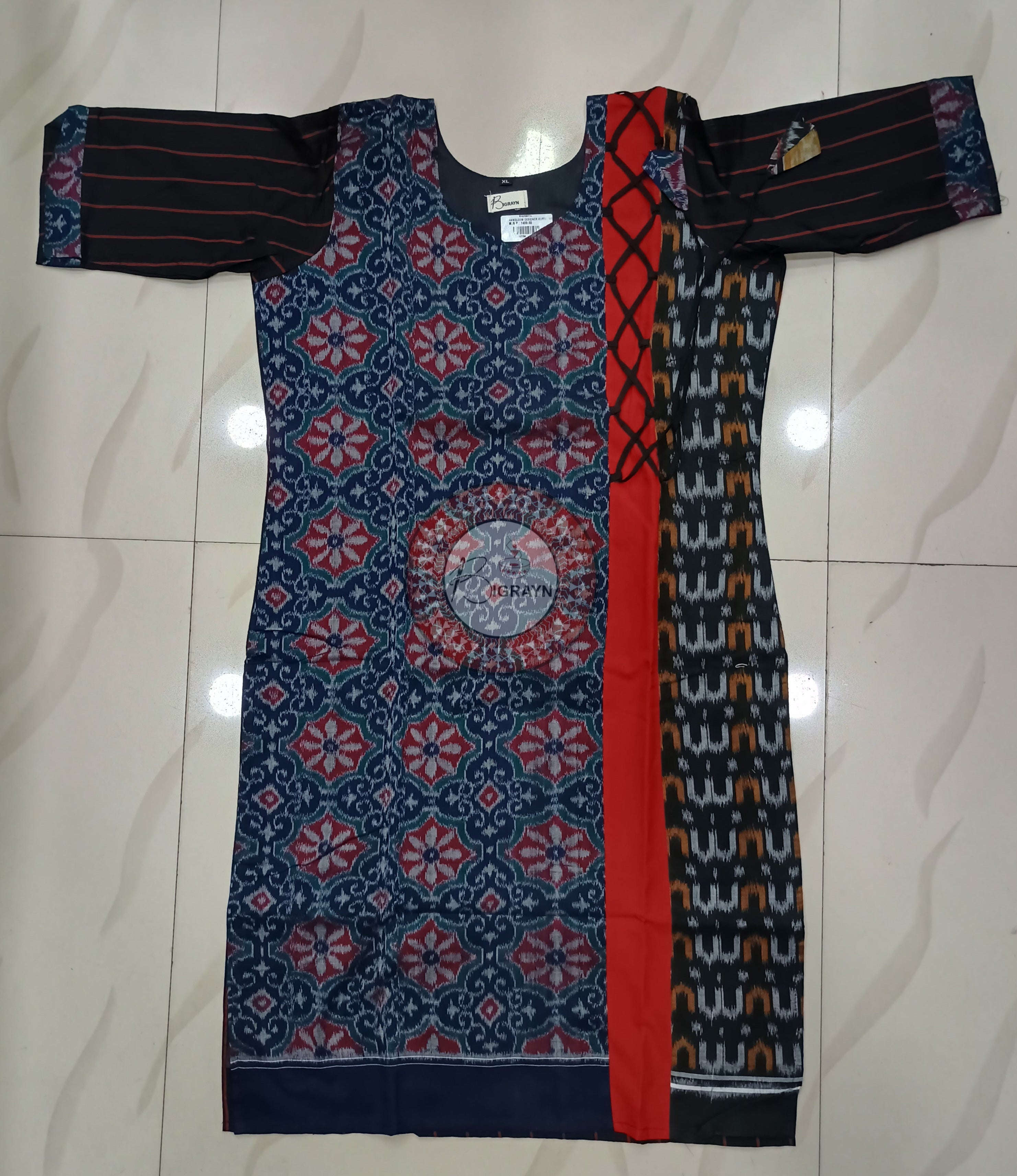 Indigo Blue Black Flower Designer A-Line Kurti