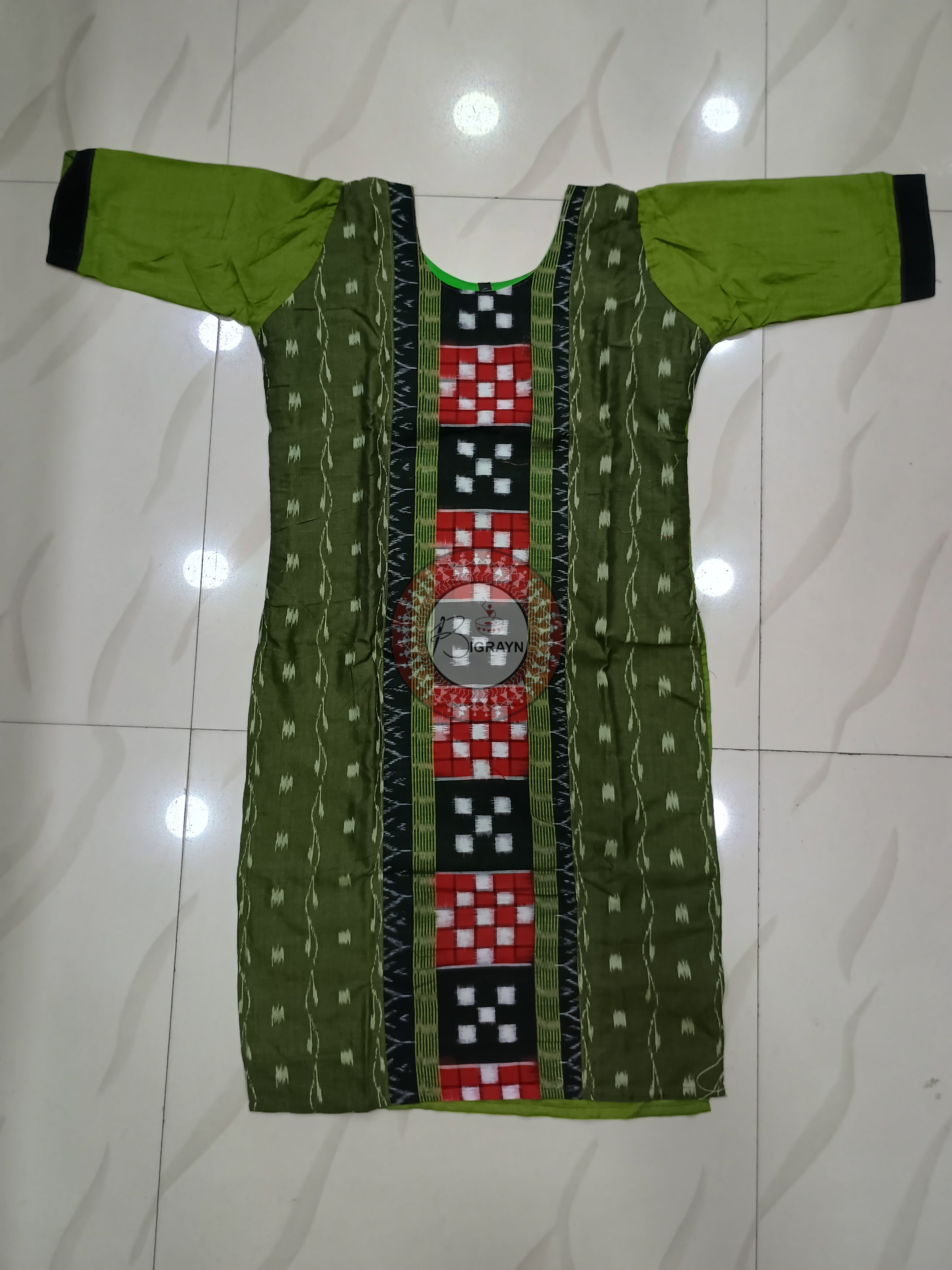 Mehendi Green Pasapali Designer A-Line Kurti