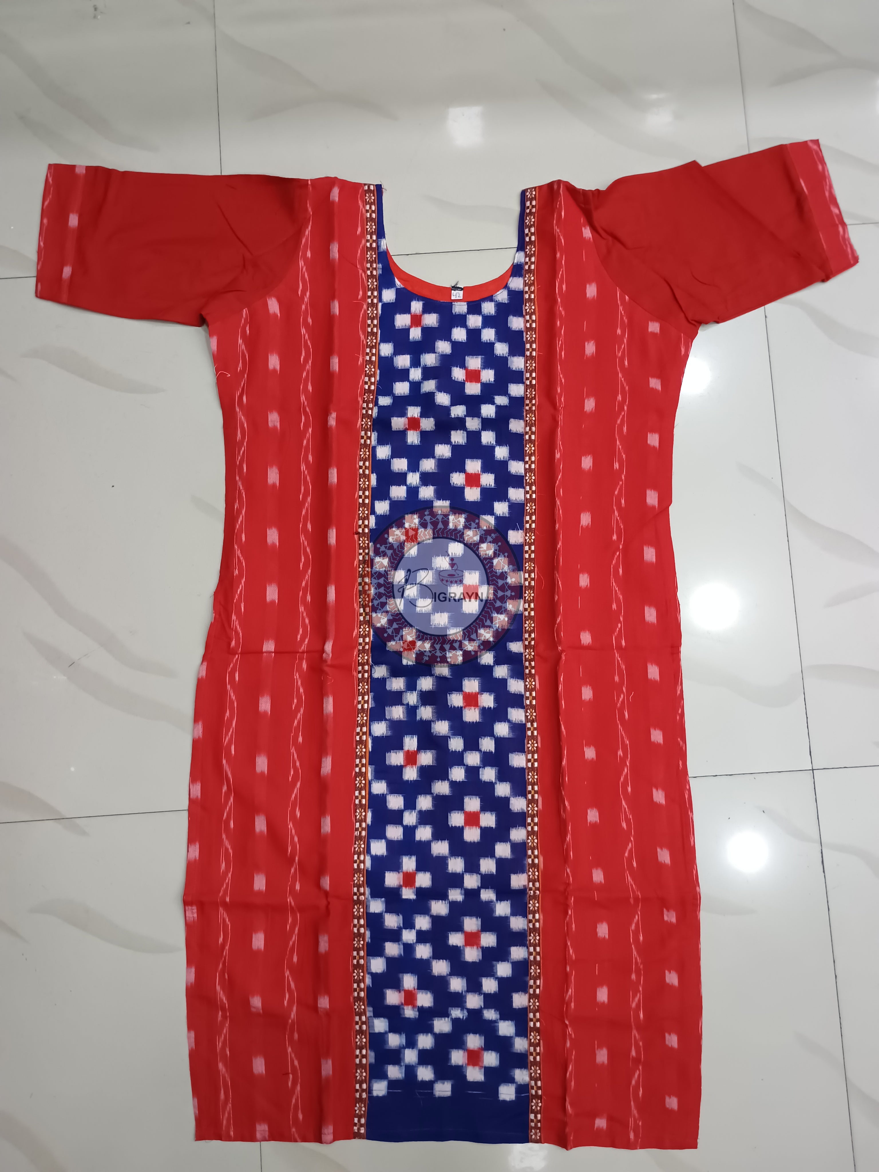 Blue Red Pasapali Designer A-Line Kurti