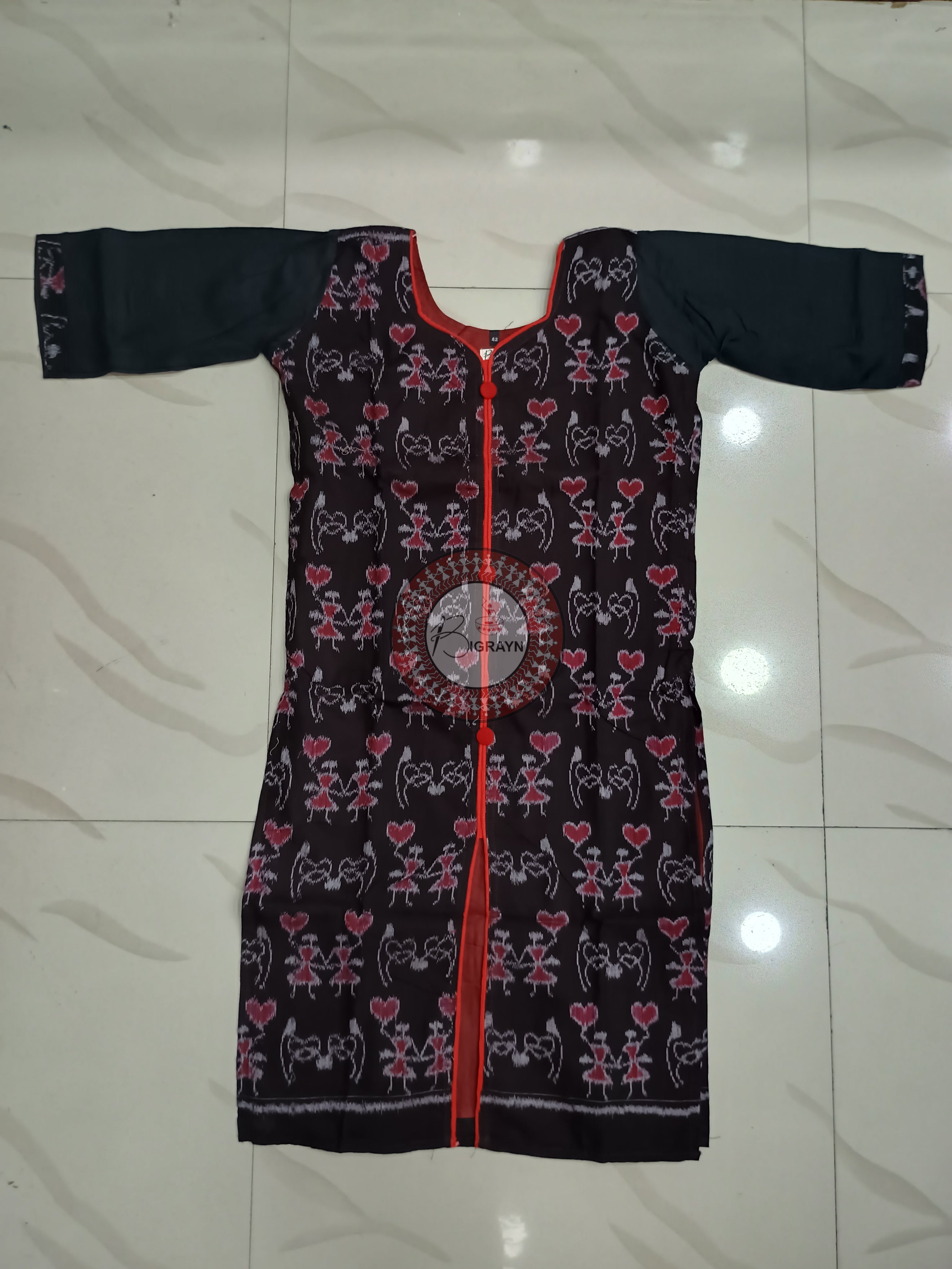 Black Multicolor Tribal Designer A-Line Kurti