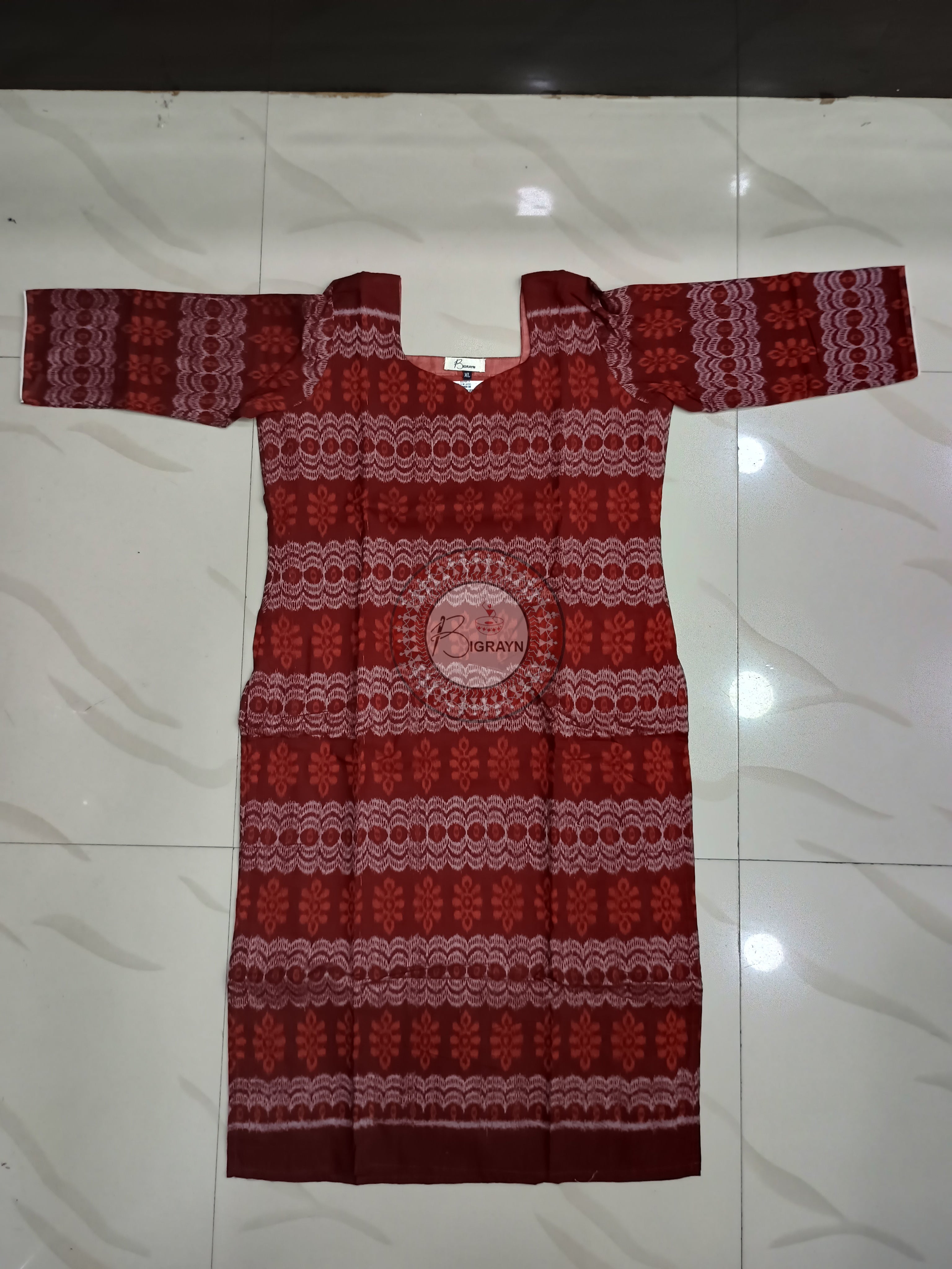 Maroon Flower Designer A-Line Kurti