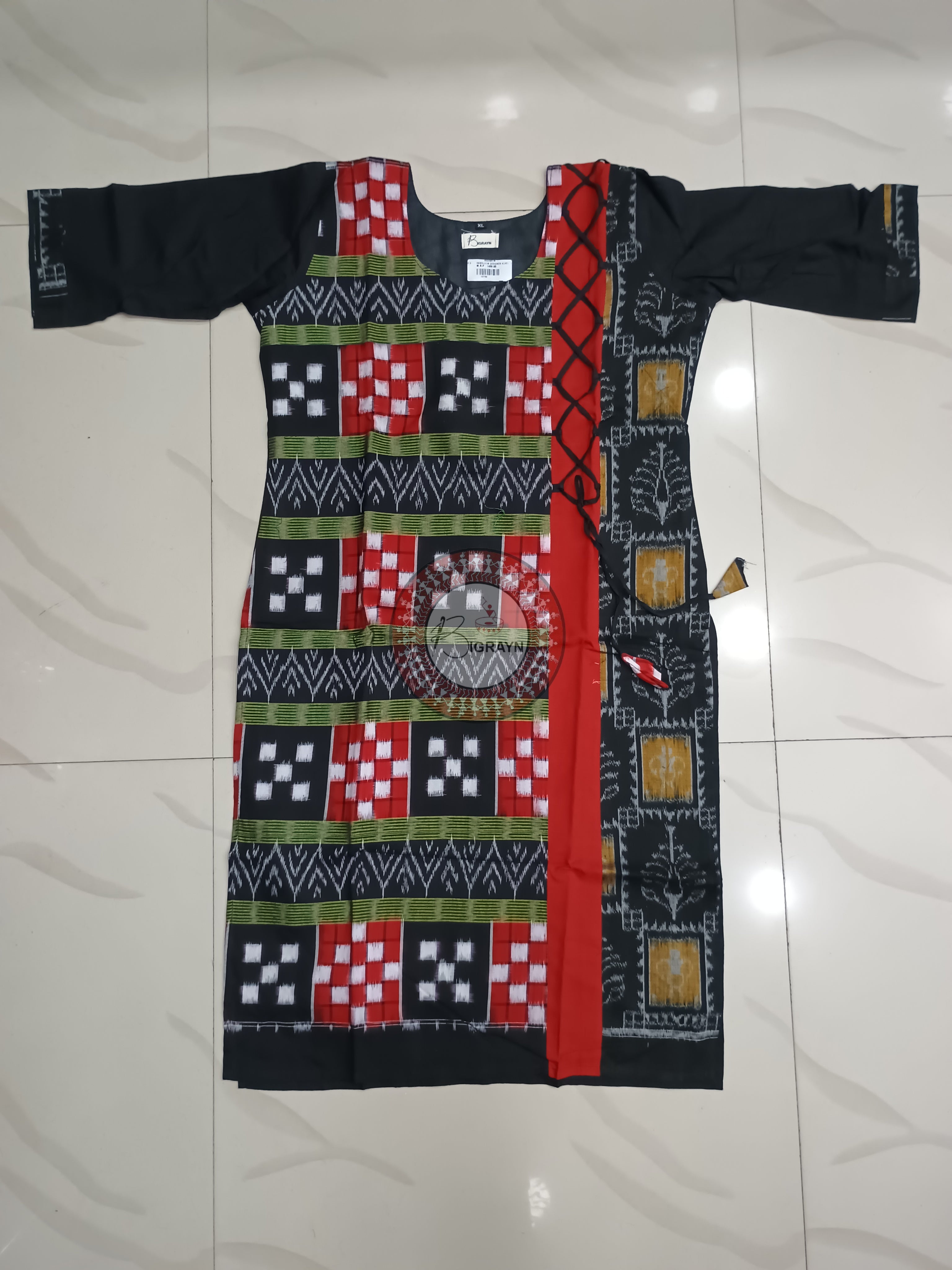 Black Multicolor Pasapali Designer A-Line Kurti