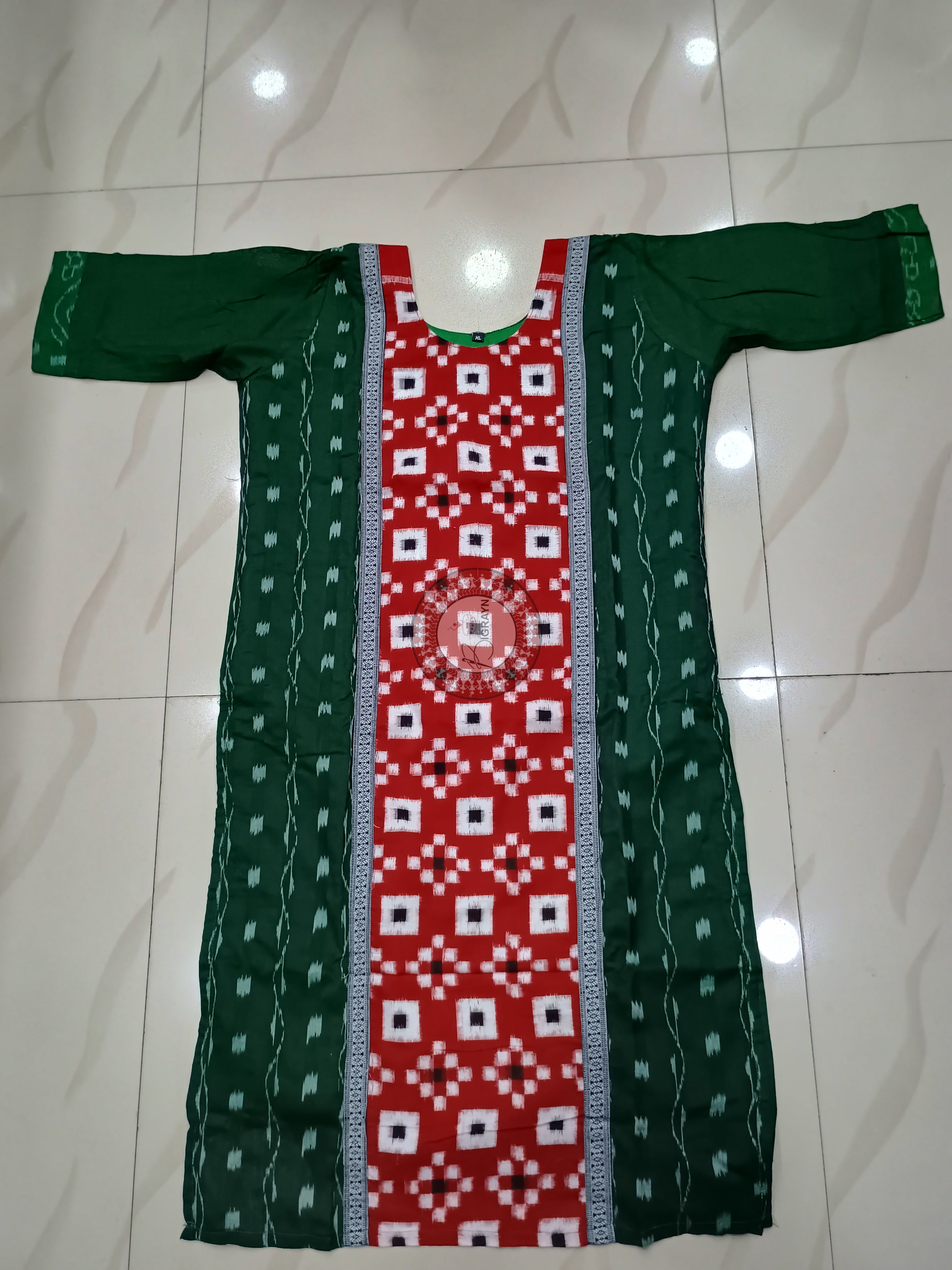 Bottle Green Maroon Pasapali Designer A-Line Kurti