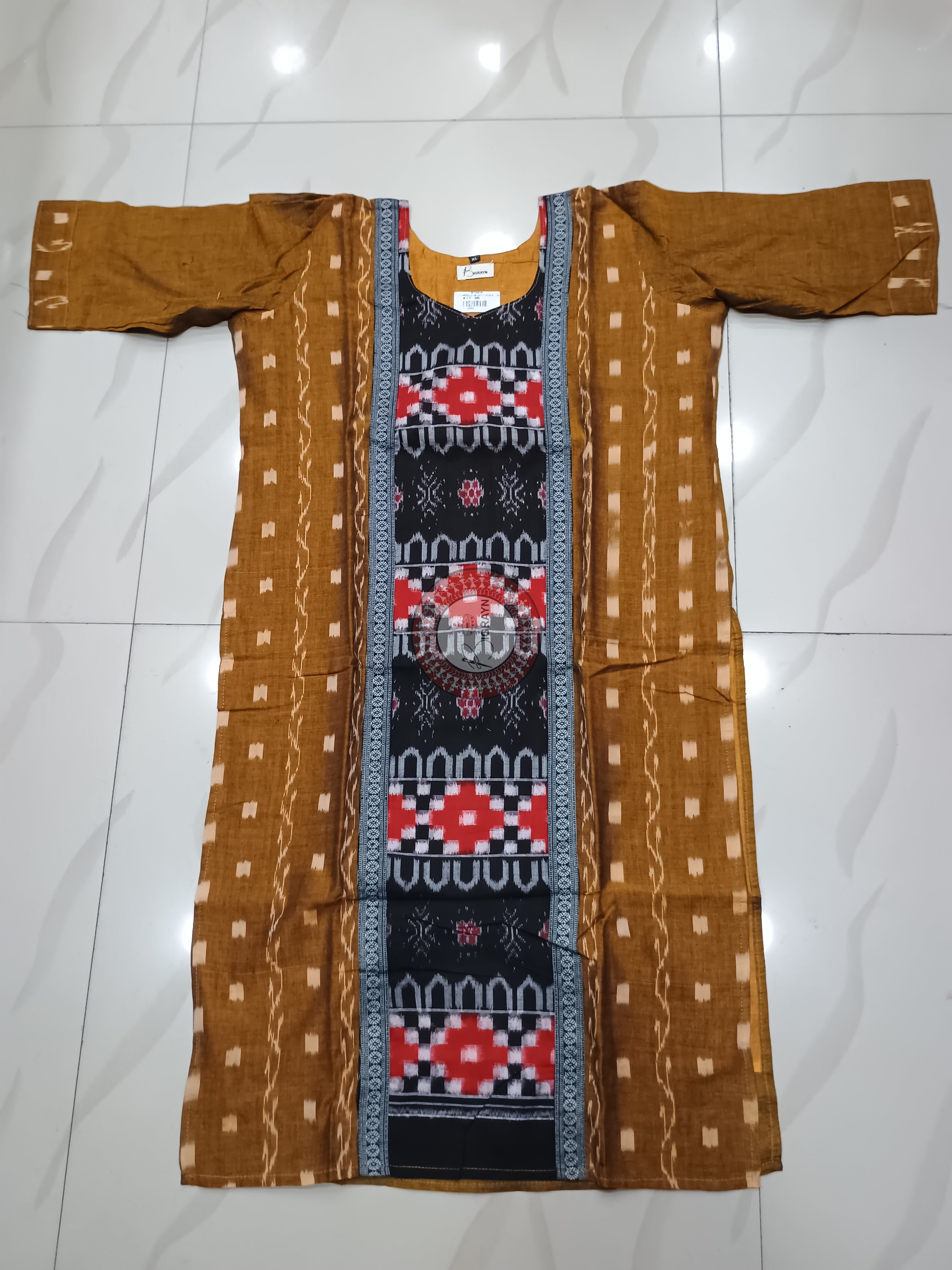 Tan Multicolor Pasapali Designer A-Line Kurti
