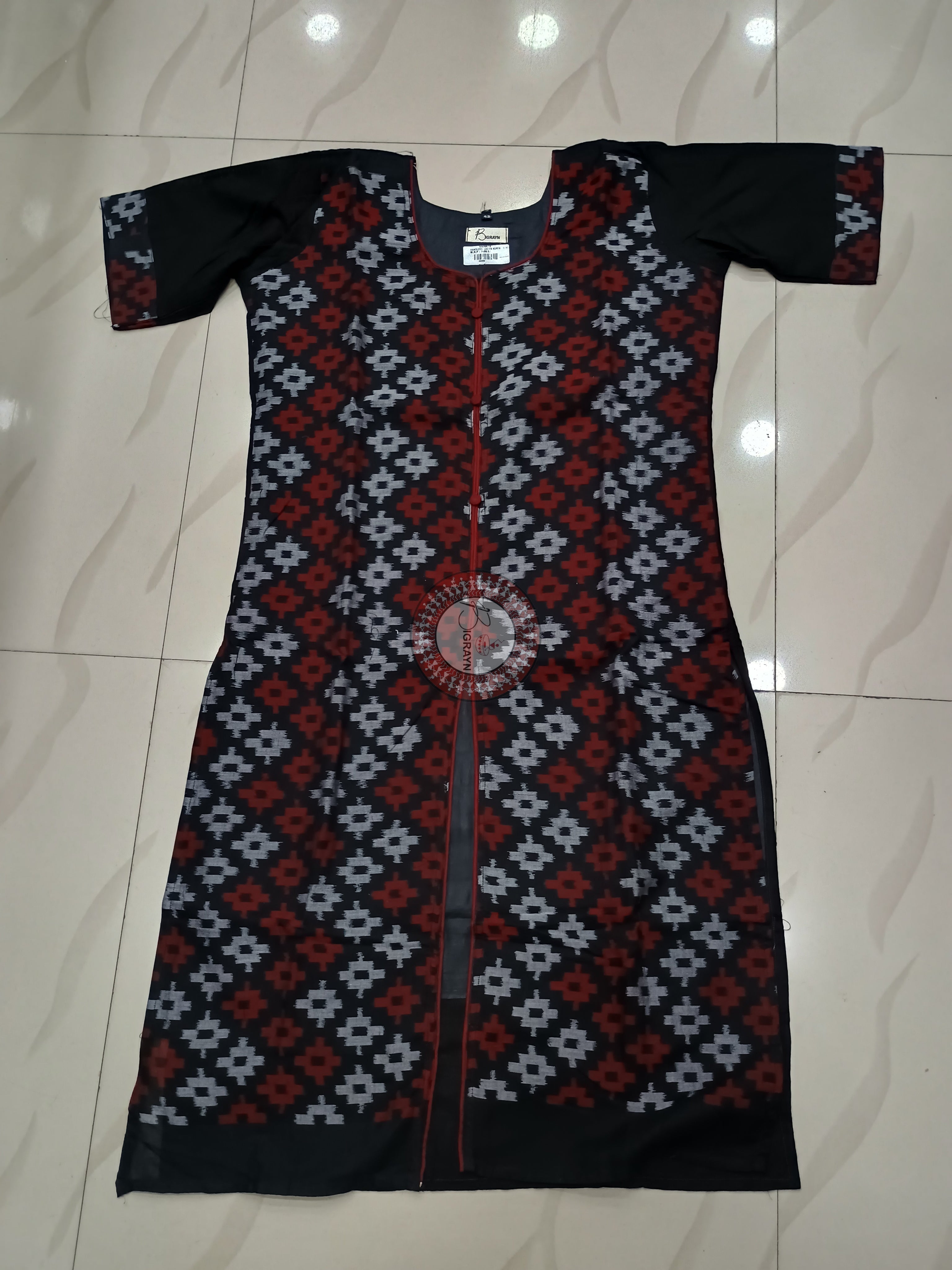 Black Multicolor Pasapali Designer A-Line Kurti