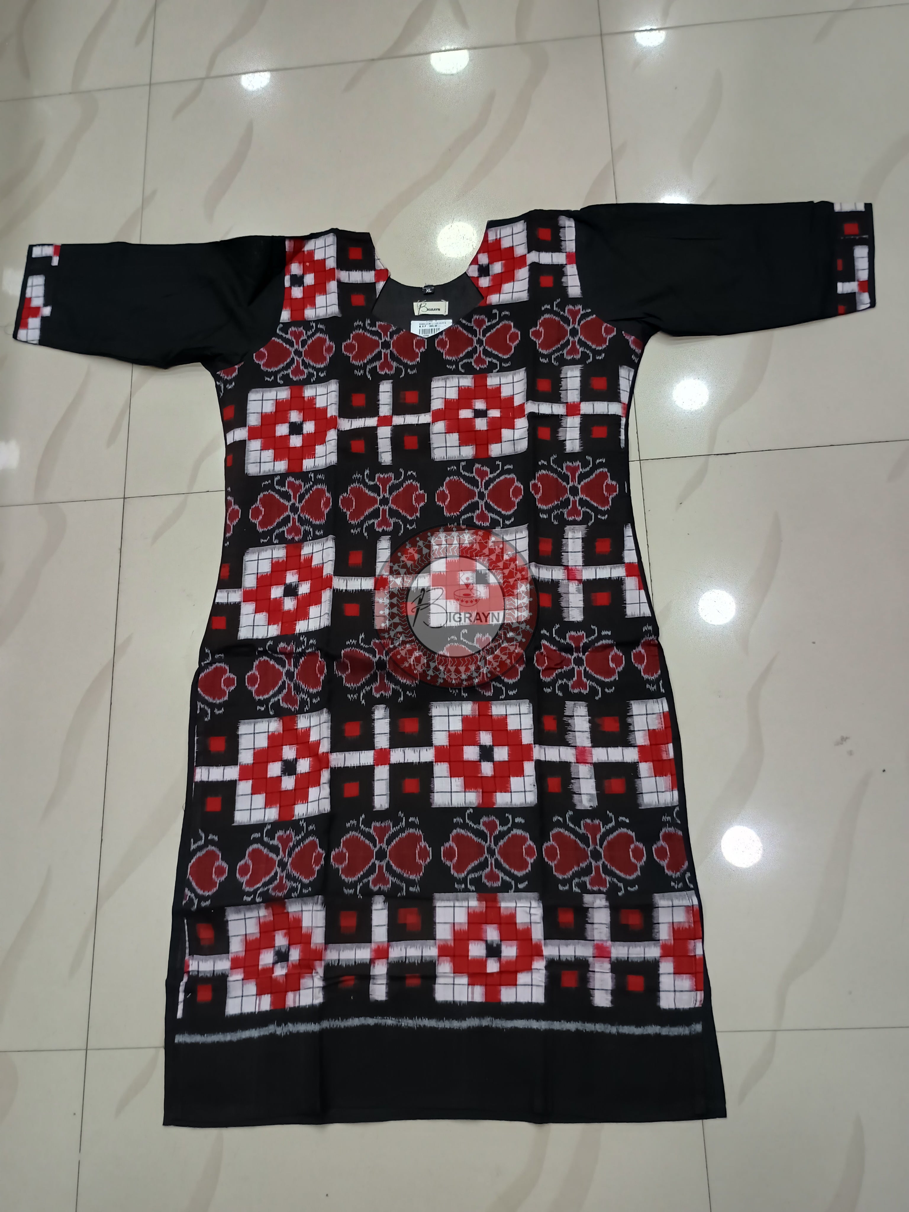 Black Multicolor Pasapali Designer A-Line Kurti