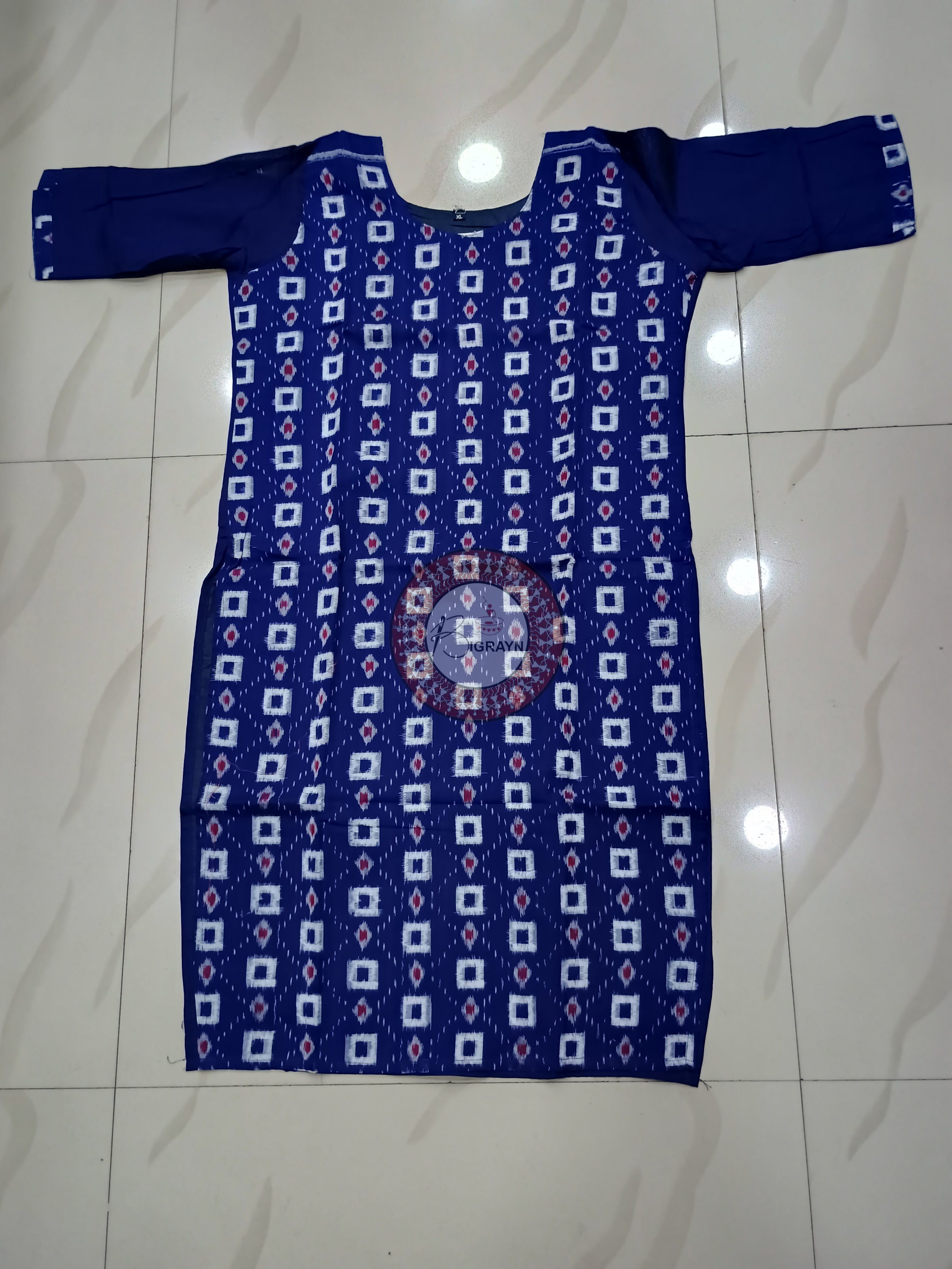 Blue White Ikat pattern Pasapali Designer A-Line Kurti