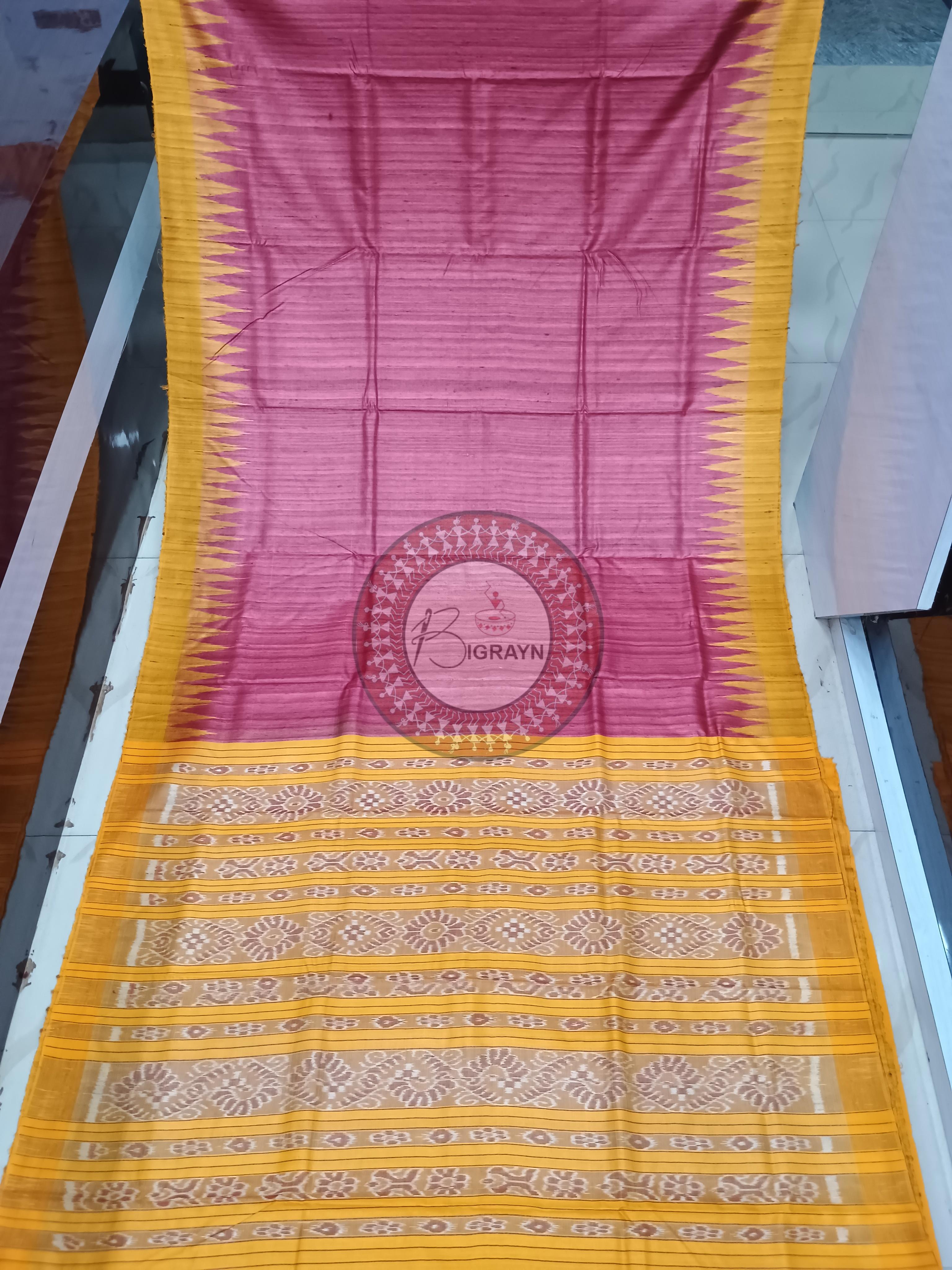 Maroon Yellow Ghichha Gopalpur Tussar Silk Saree