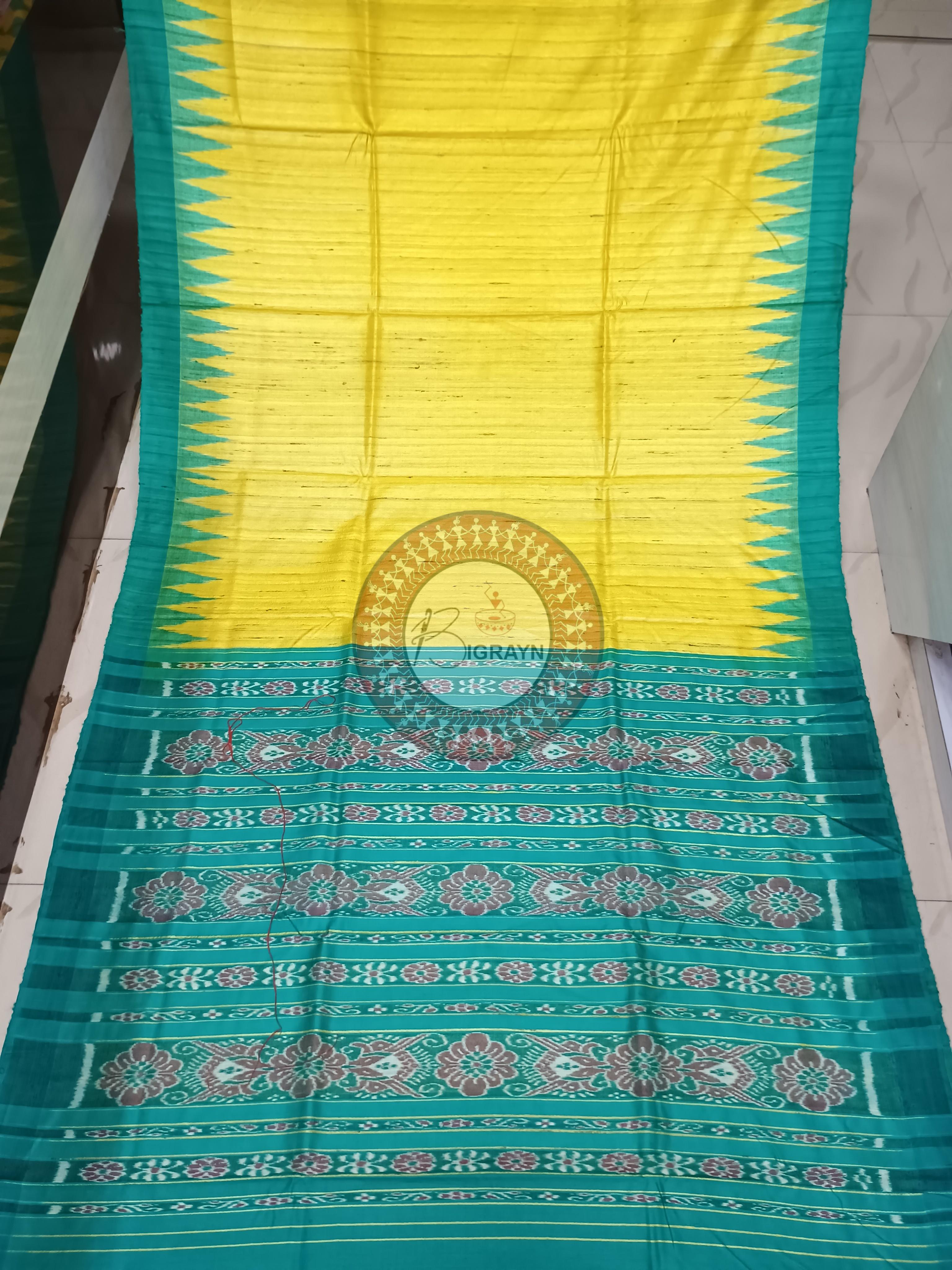 Yellow Green Ghichha Gopalpur Tussar Silk Saree