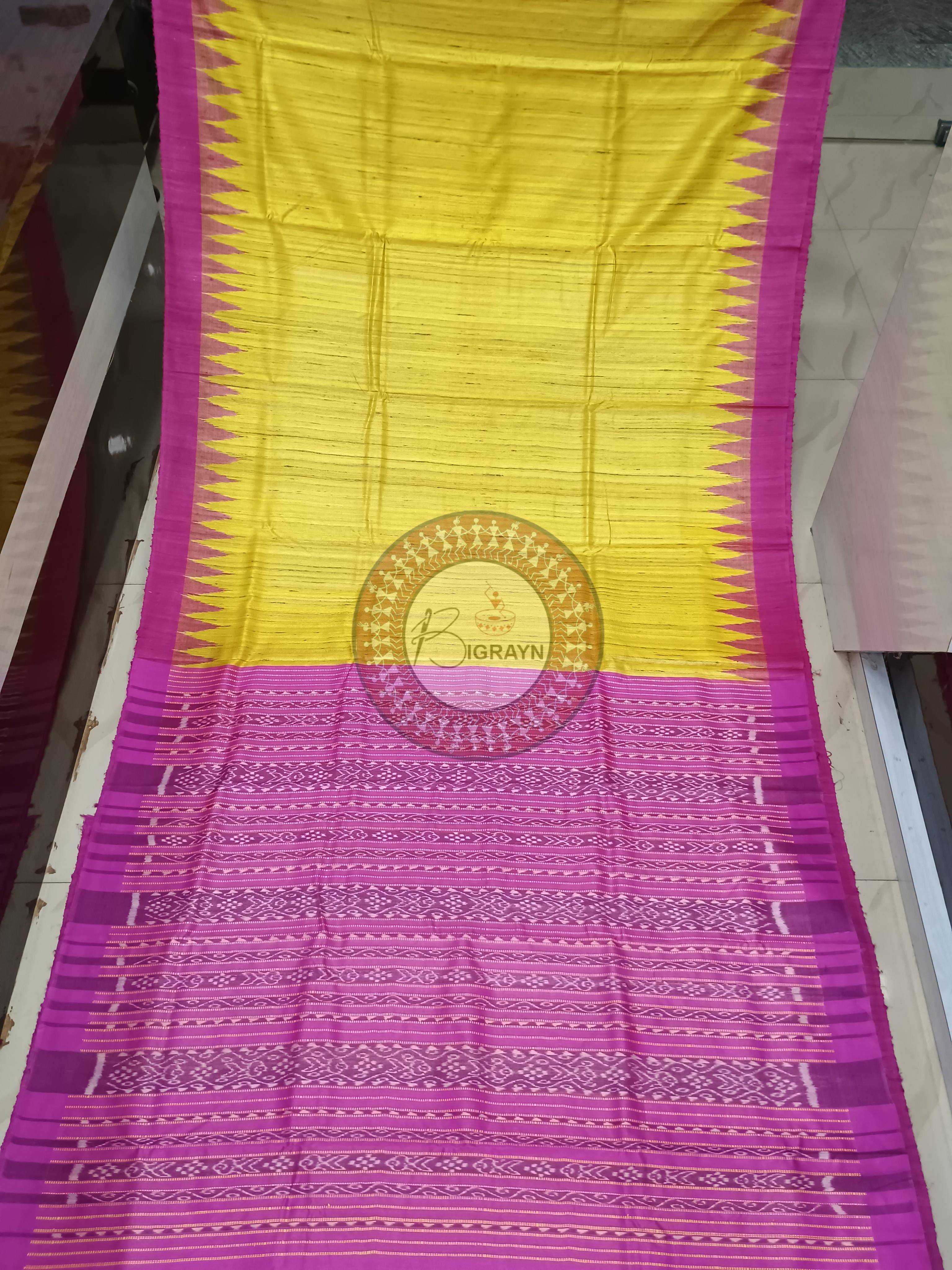 Yellow Magenta Ghichha Gopalpur Tussar Silk Saree