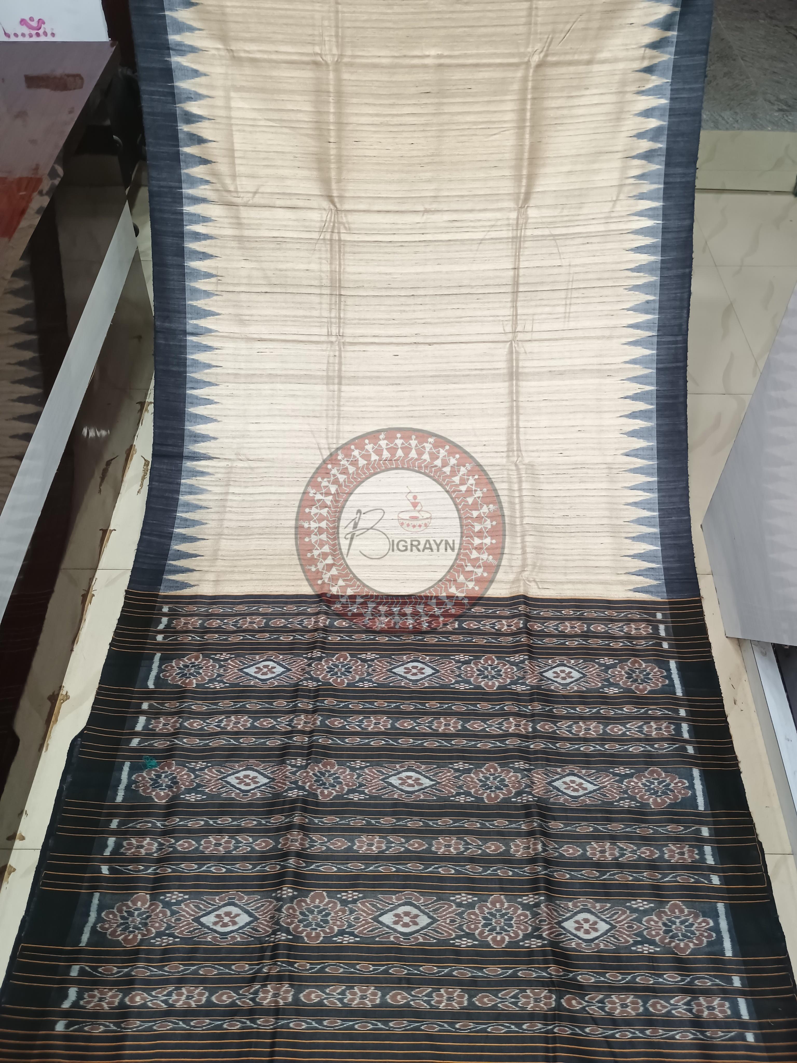 Tussar Colour Black Ghichha Gopalpur Tussar Silk Saree