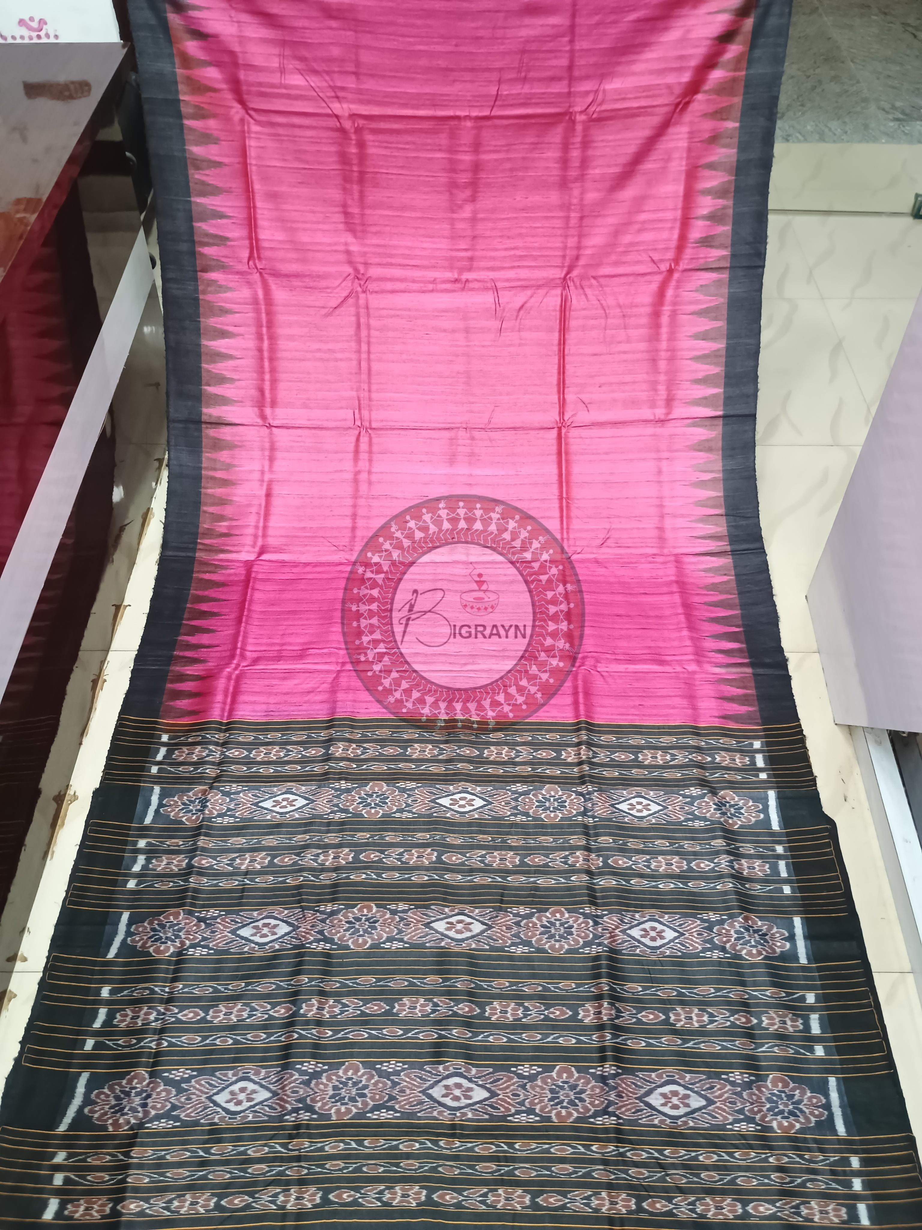 Pink Black Ghichha Gopalpur Tussar Silk Saree