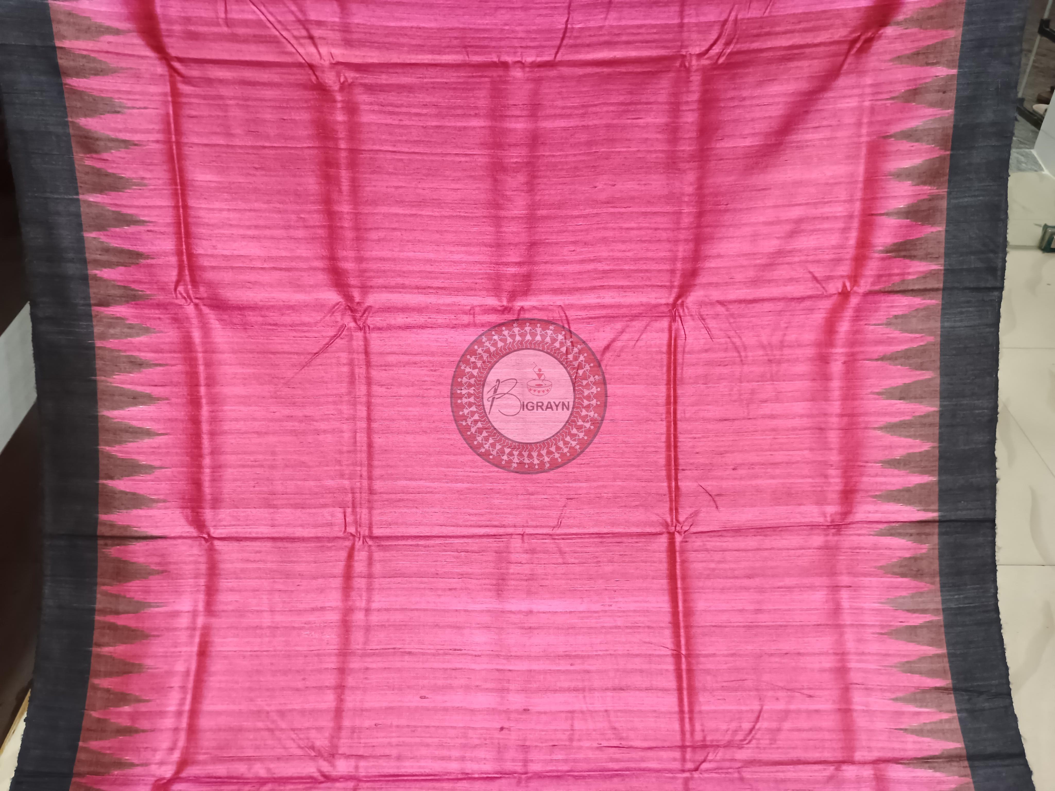 Pink Black Ghichha Gopalpur Tussar Silk Saree