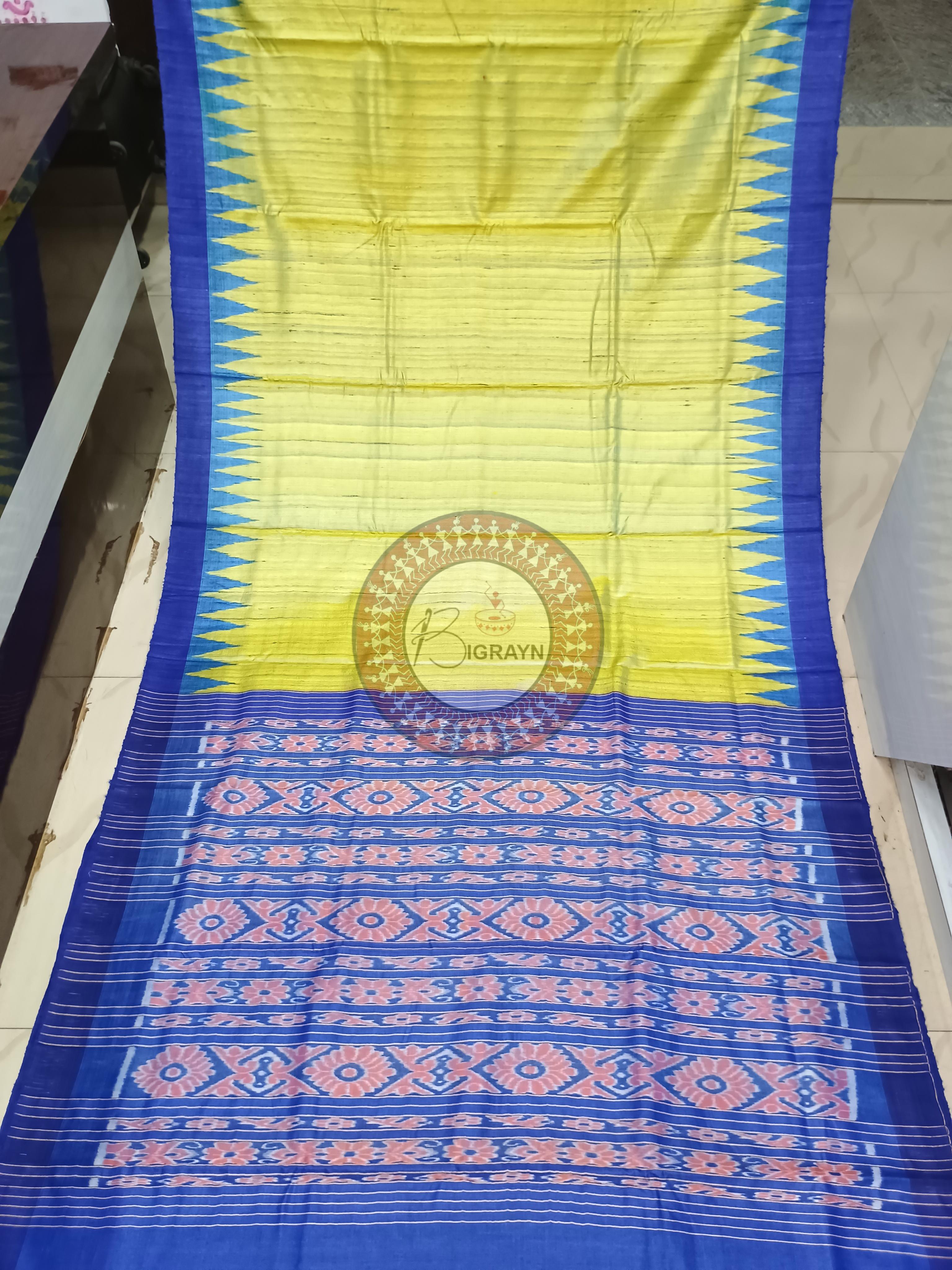 Yellow Blue Ghichha Gopalpur Tussar Silk Saree