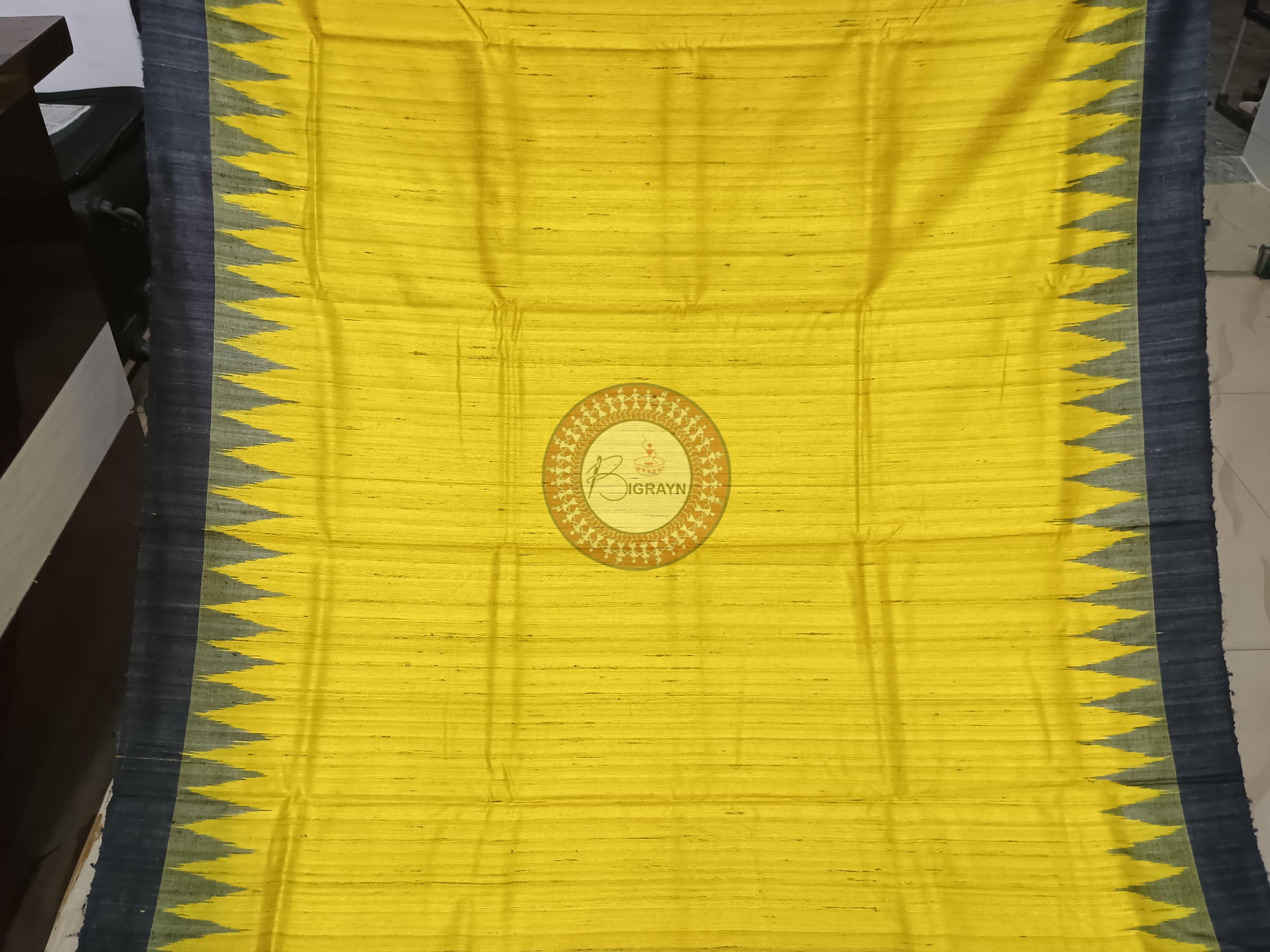 Yellow Black Ghichha Gopalpur Tussar Silk Saree