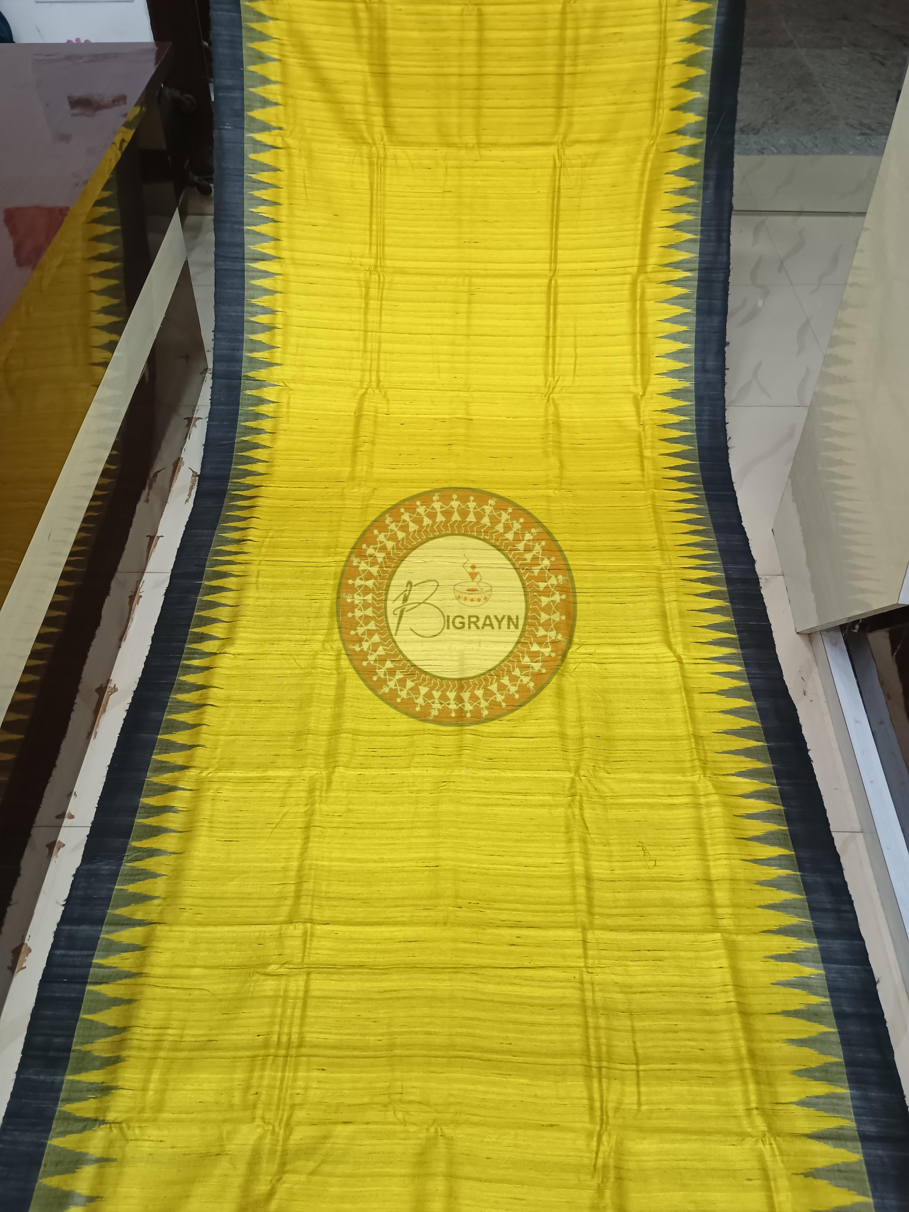 Yellow Black Ghichha Gopalpur Tussar Silk Saree