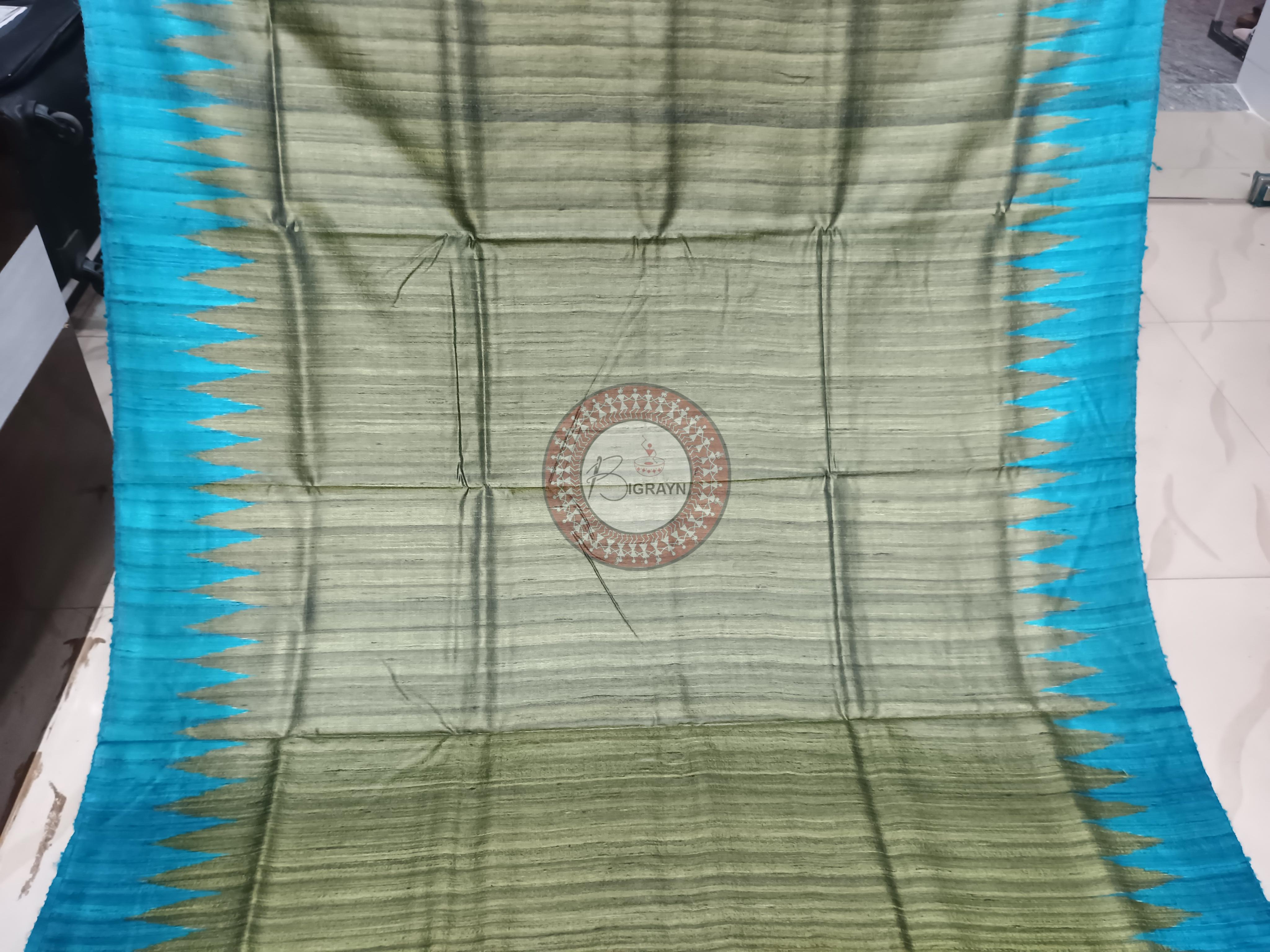 Mehendi Green Copper Sulphate Ghichha Gopalpur Tussar Silk Saree