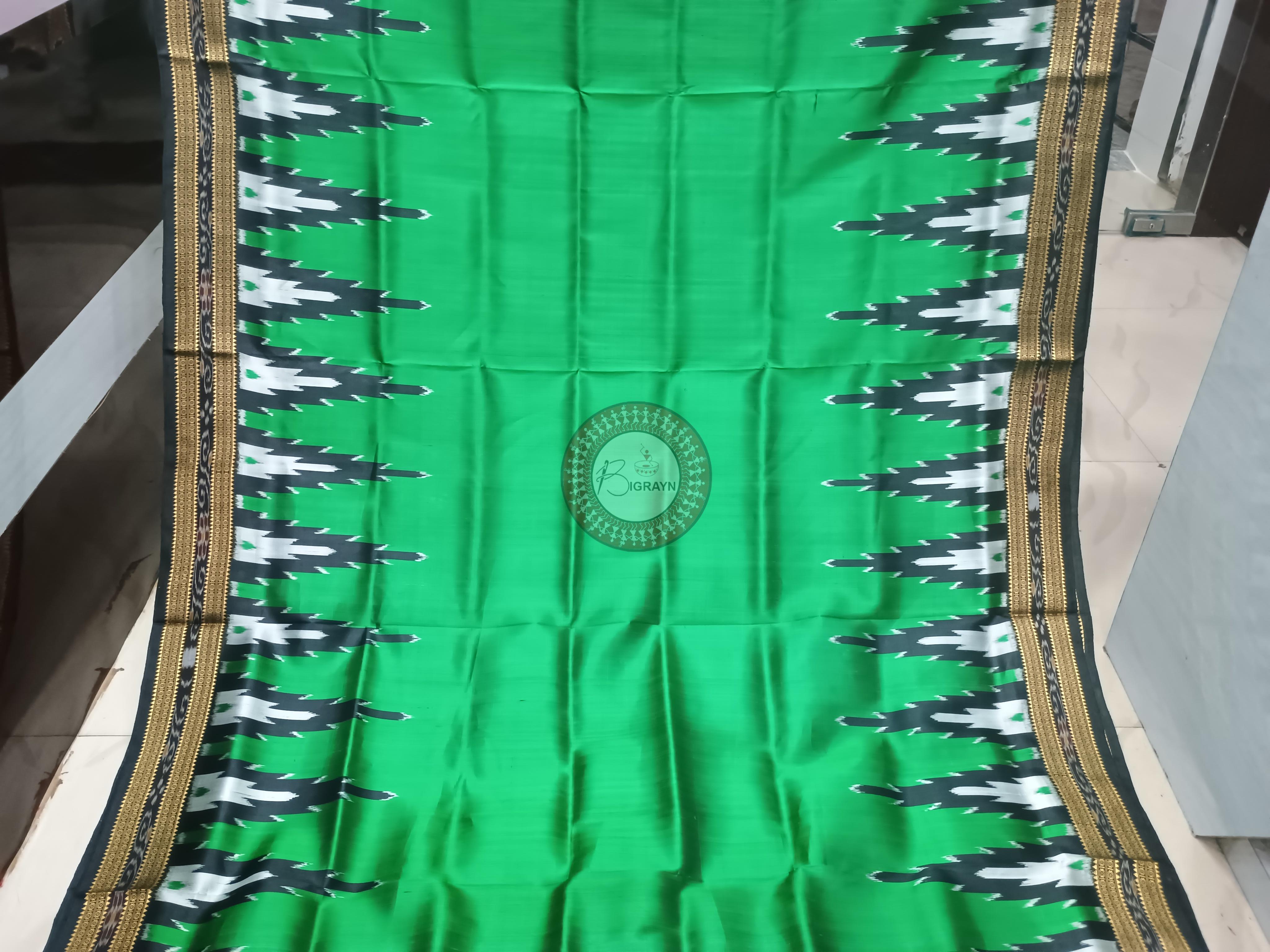 Green Black Buti Kumbha Khandua Silk Saree