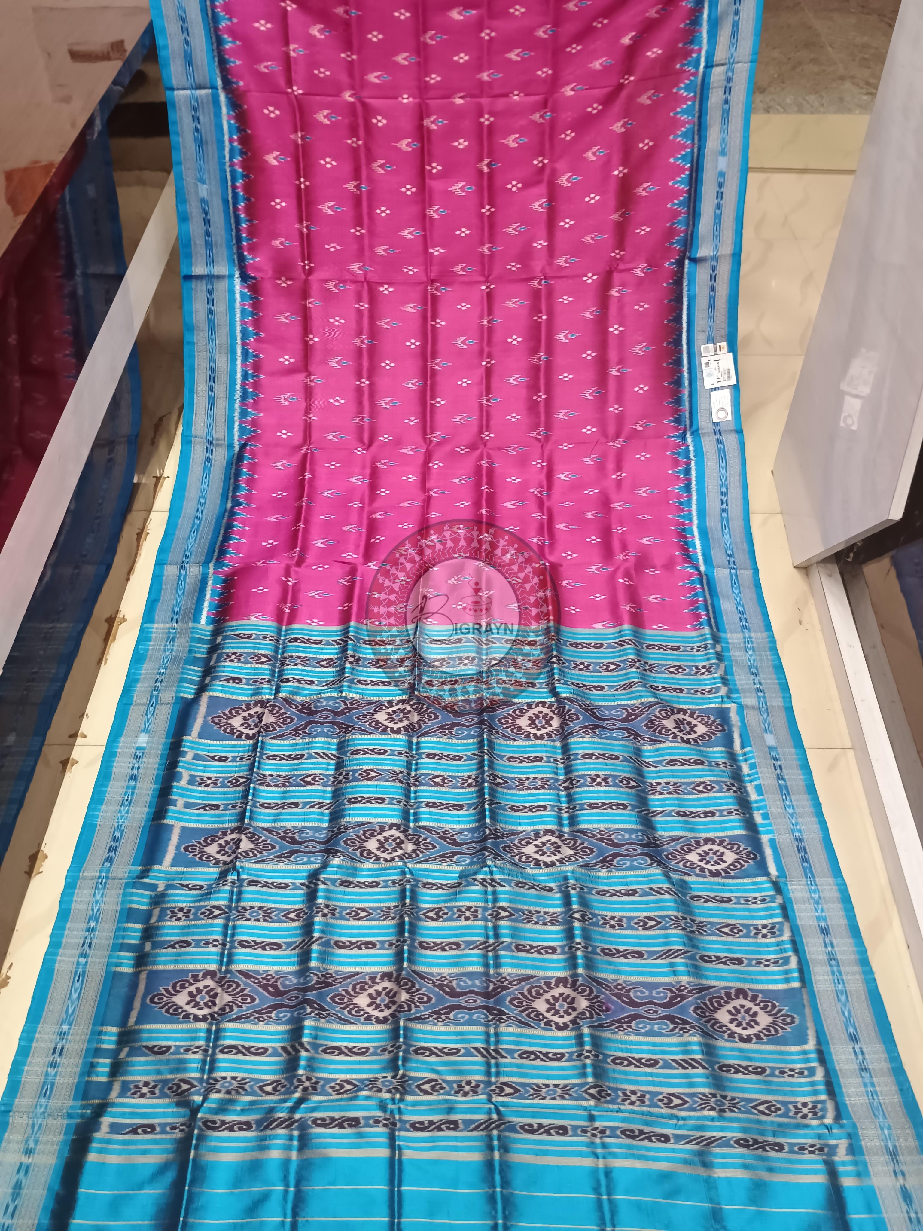 Magenta Copper Sulphate Mayura Chandrika Khandua Silk Saree