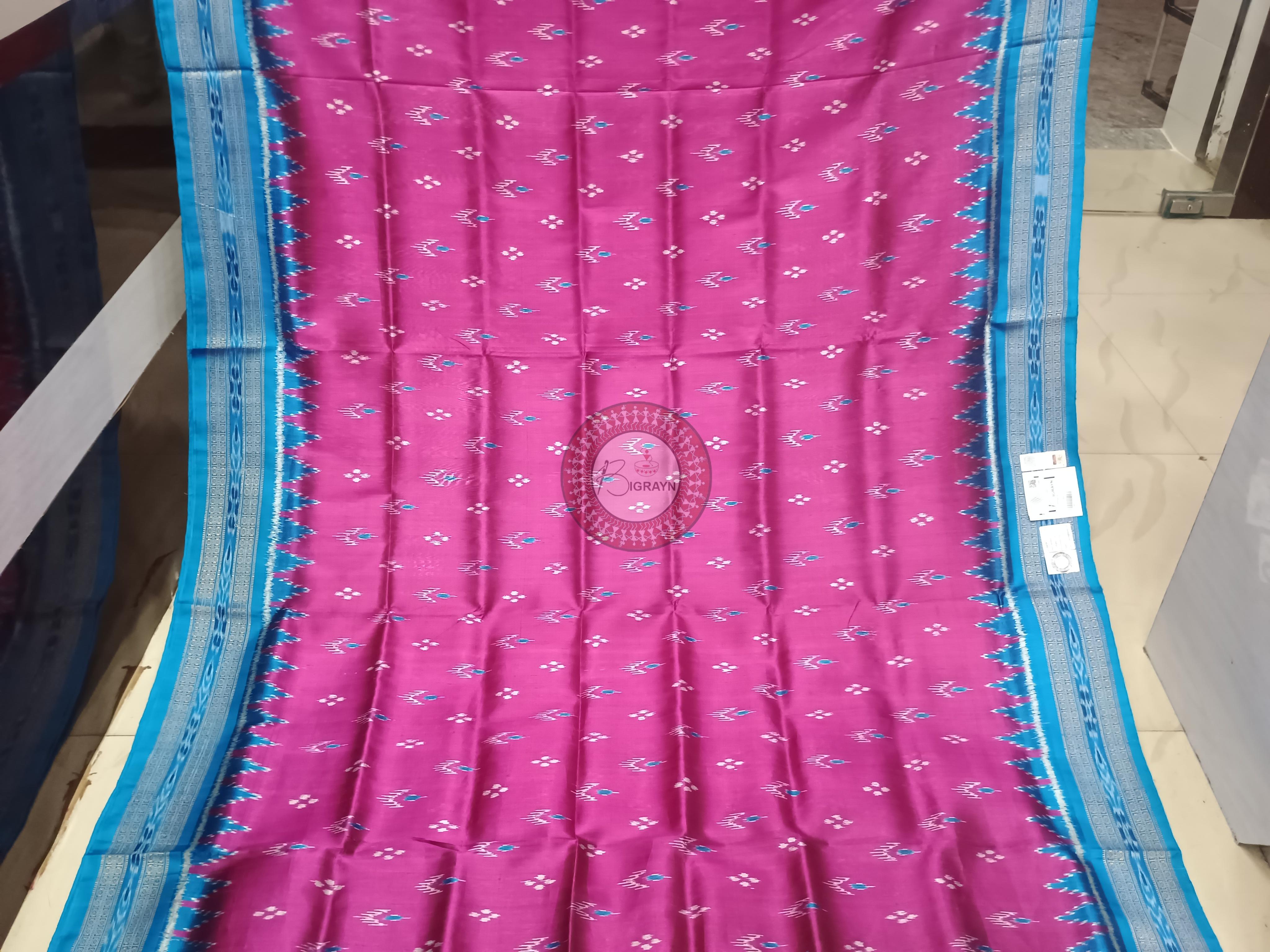Magenta Copper Sulphate Mayura Chandrika Khandua Silk Saree