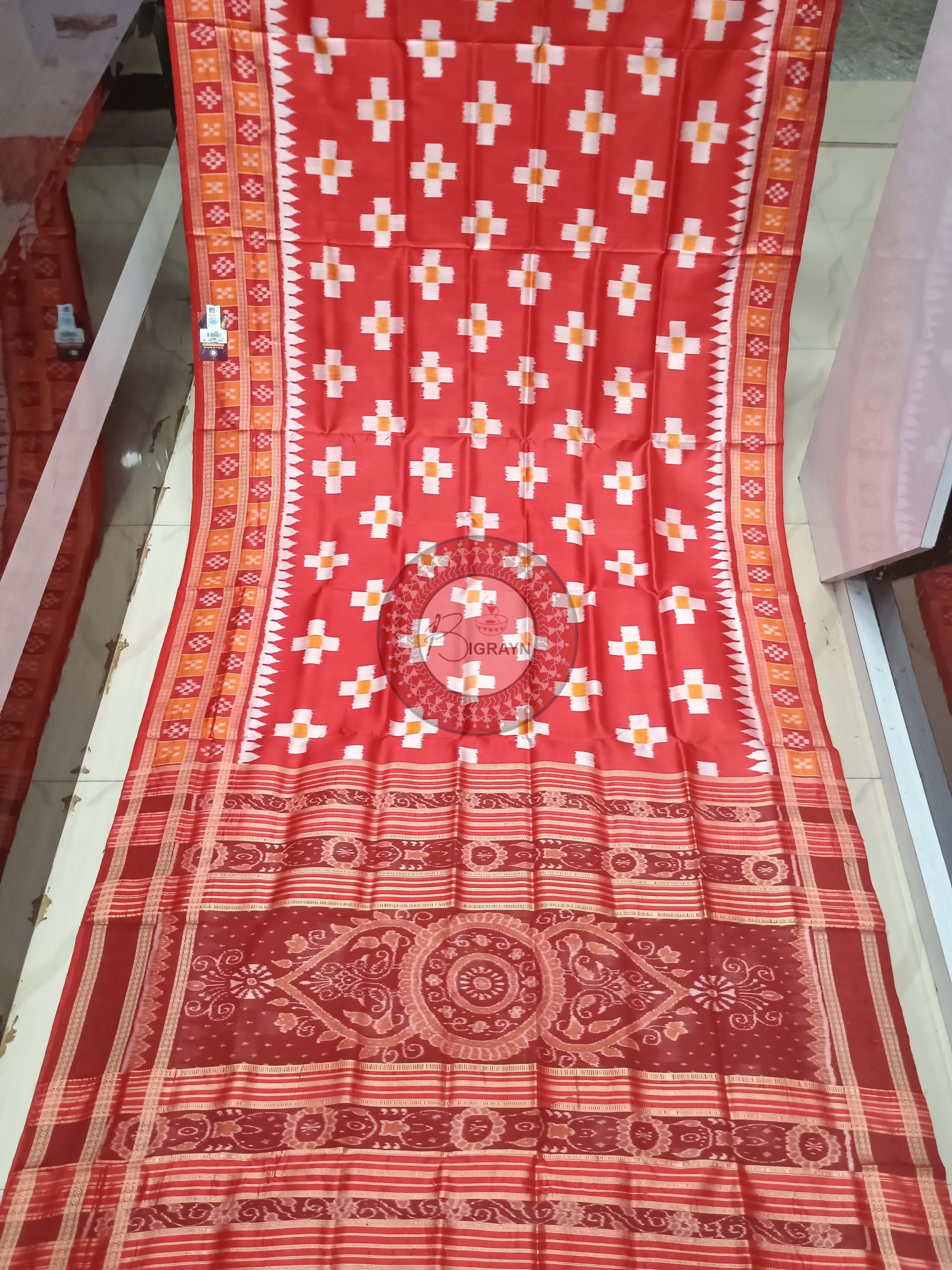 Red Cross Pasapali Khandua Silk Saree