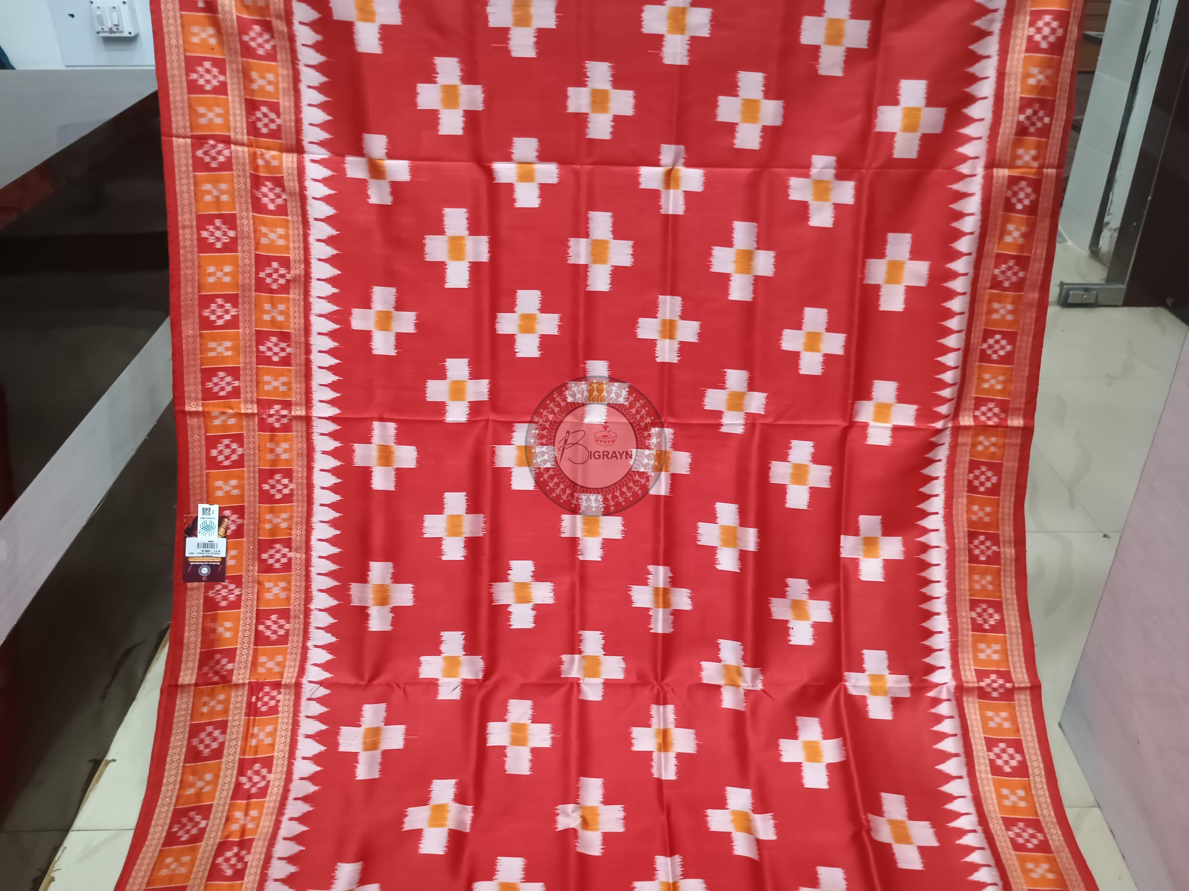 Red Cross Pasapali Khandua Silk Saree
