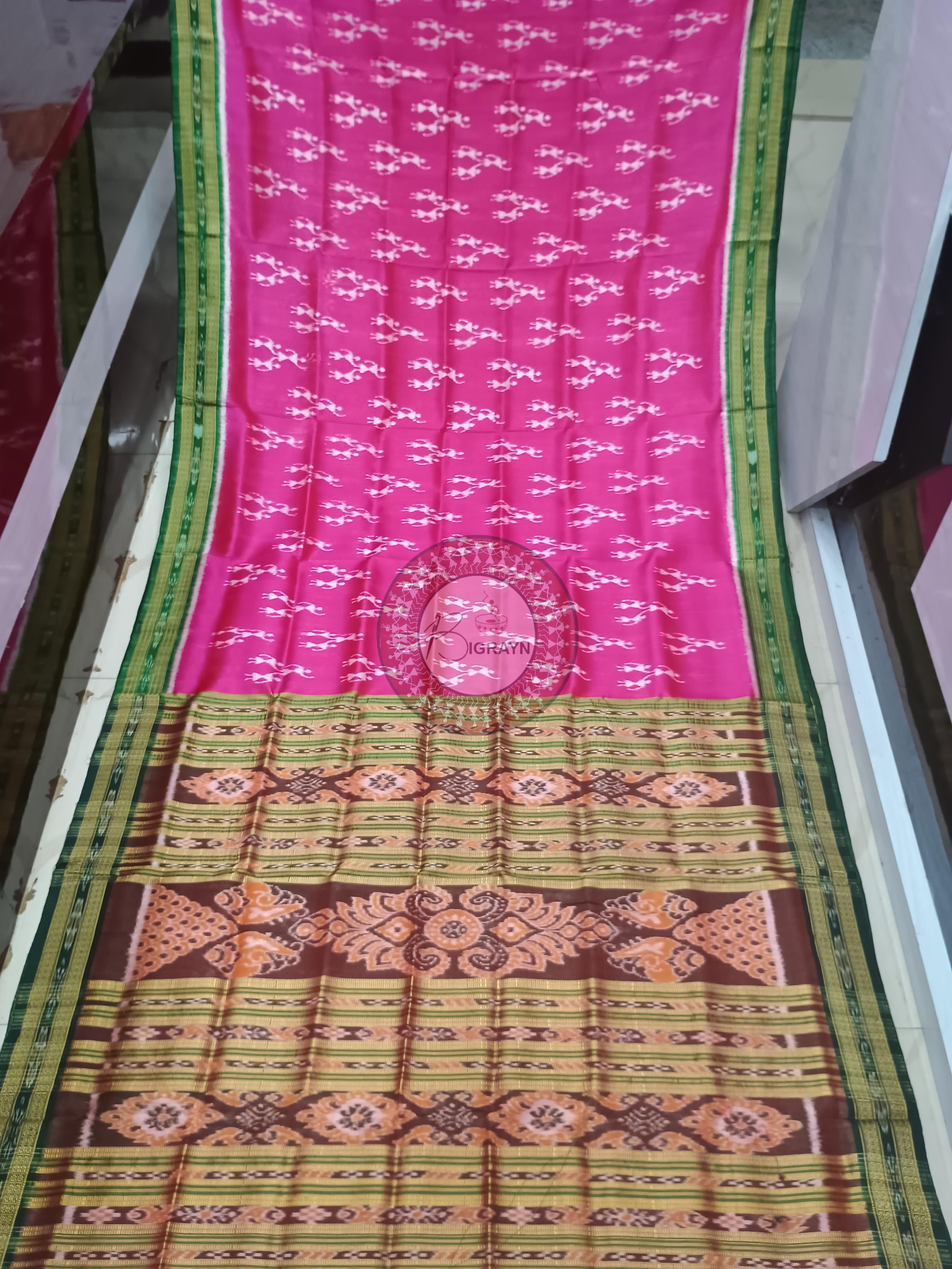 Magenta Green Tribal Khandua Silk Saree