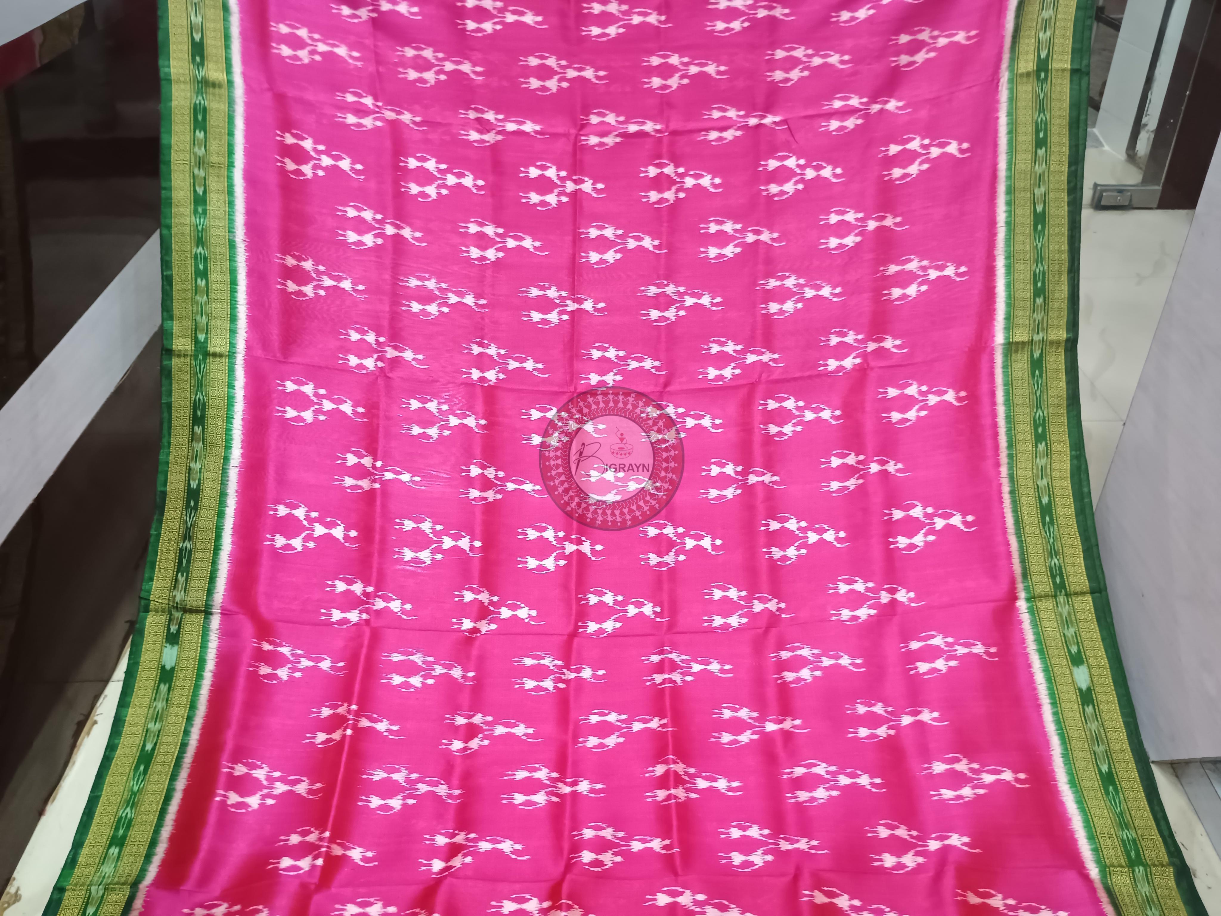 Magenta Green Tribal Khandua Silk Saree