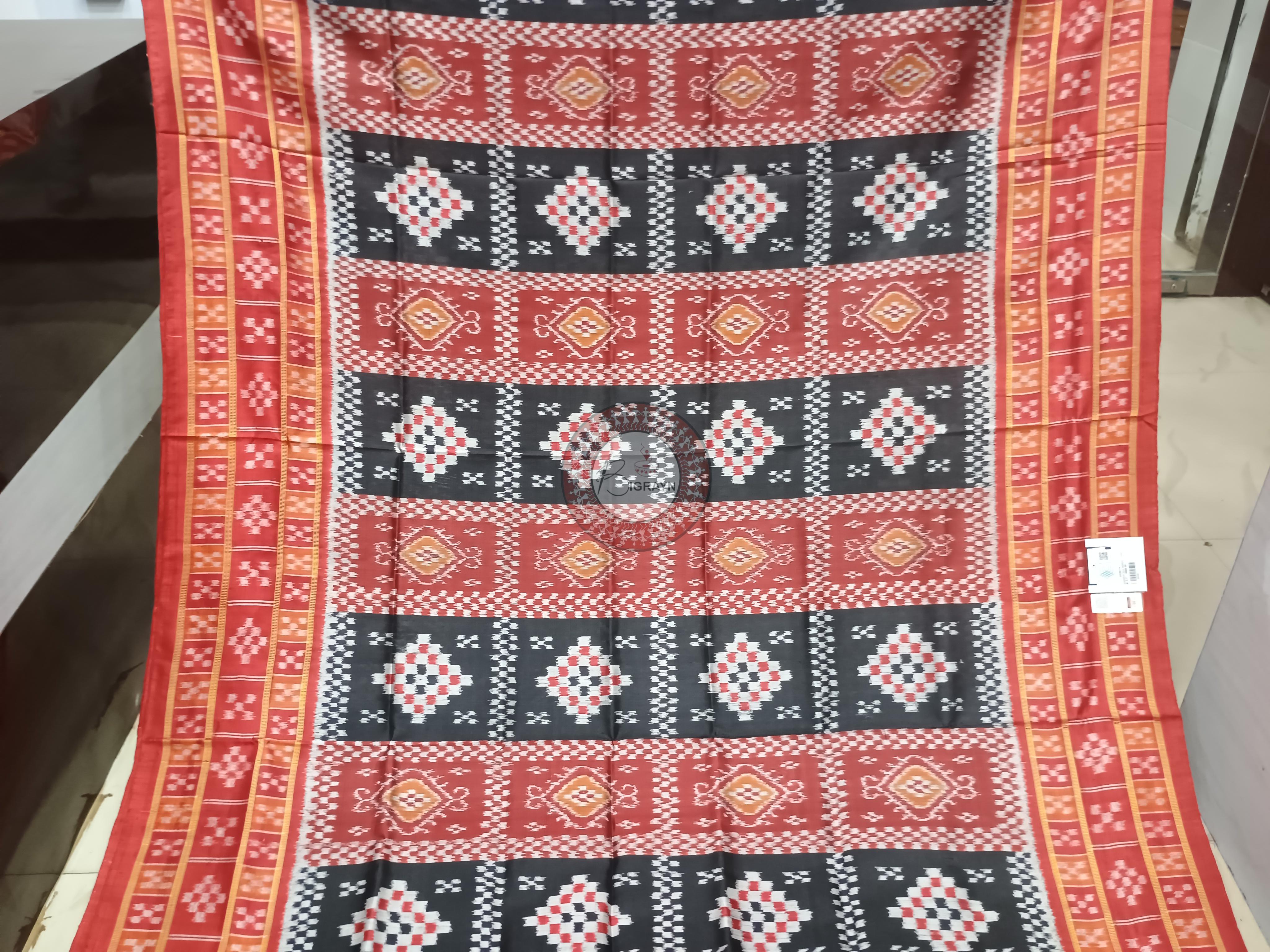 Red Black 3D Pasapali Khandua Silk Saree