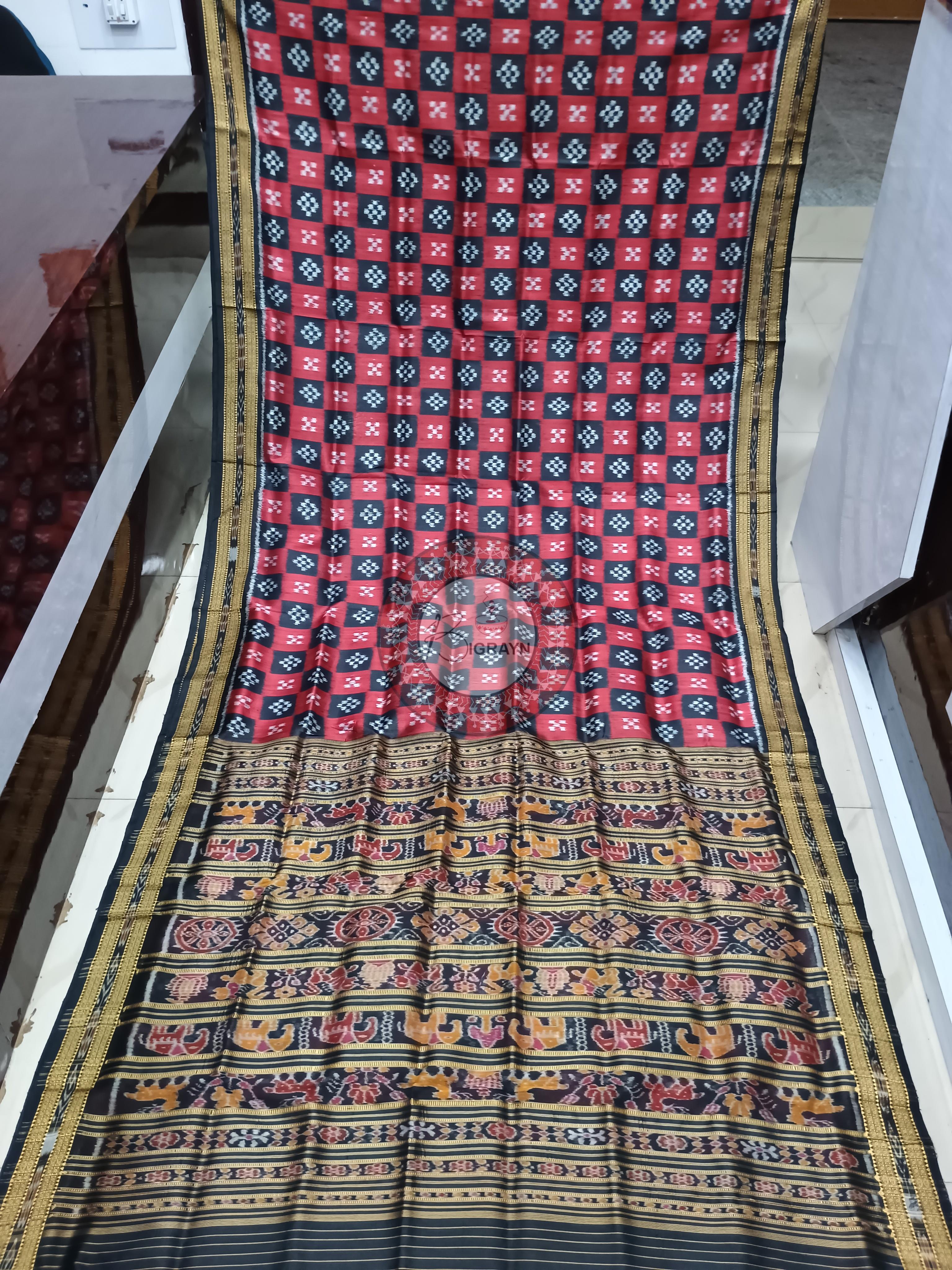 Maroon Black Pasapali Khandua Silk Saree