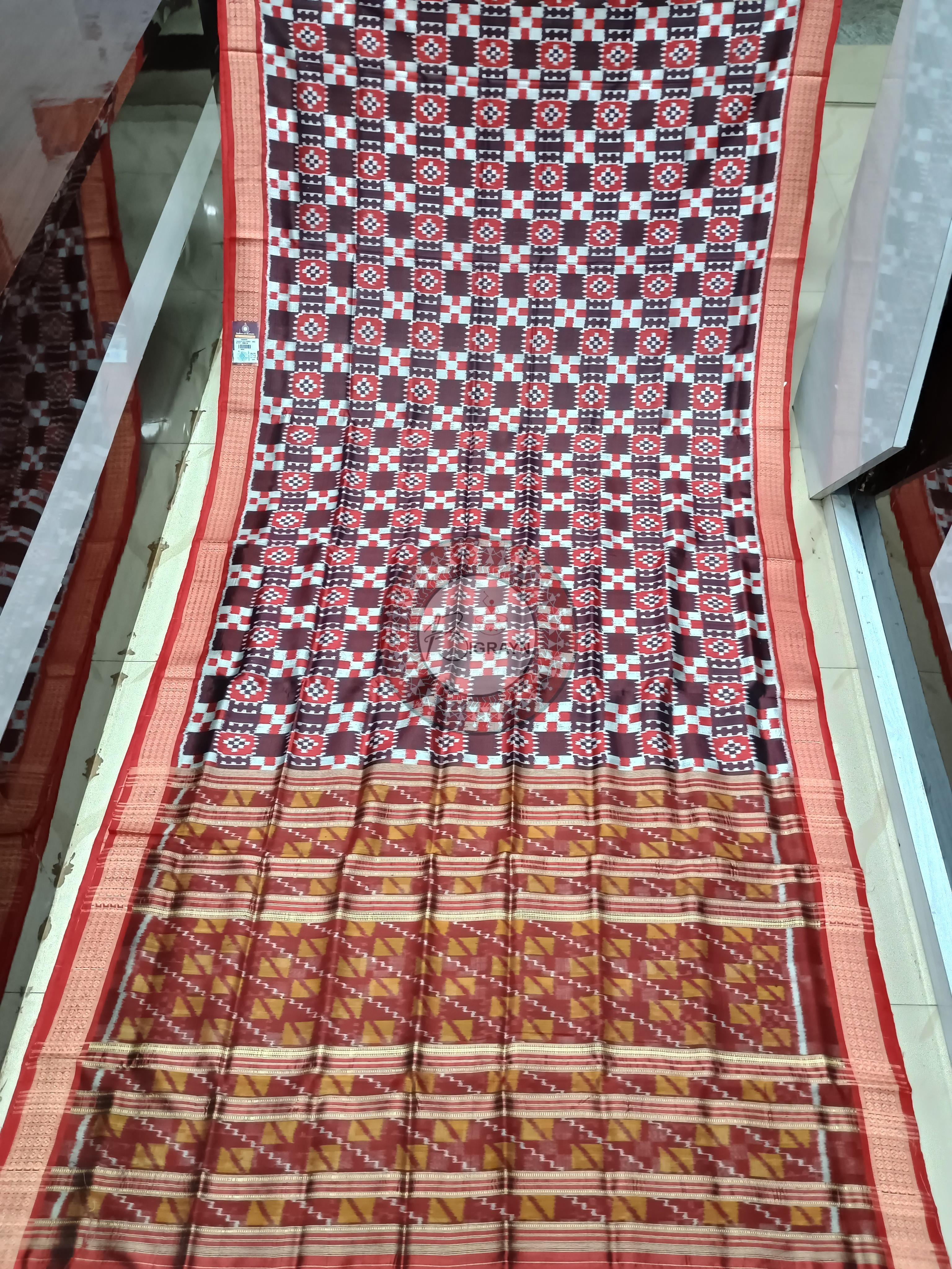 Coffee Red Pasapali With Flower Khandua Silk Saree