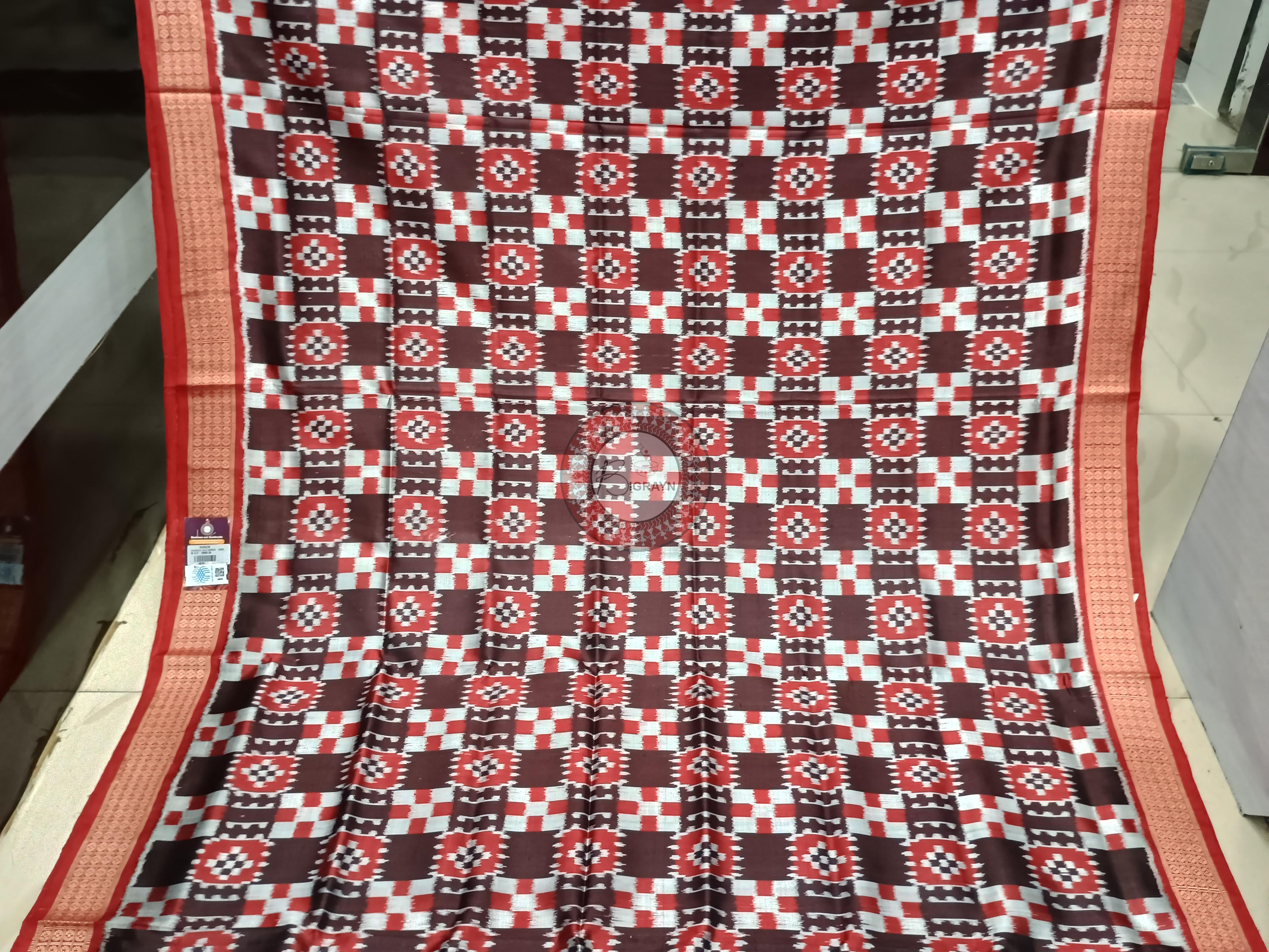 Coffee Red Pasapali With Flower Khandua Silk Saree