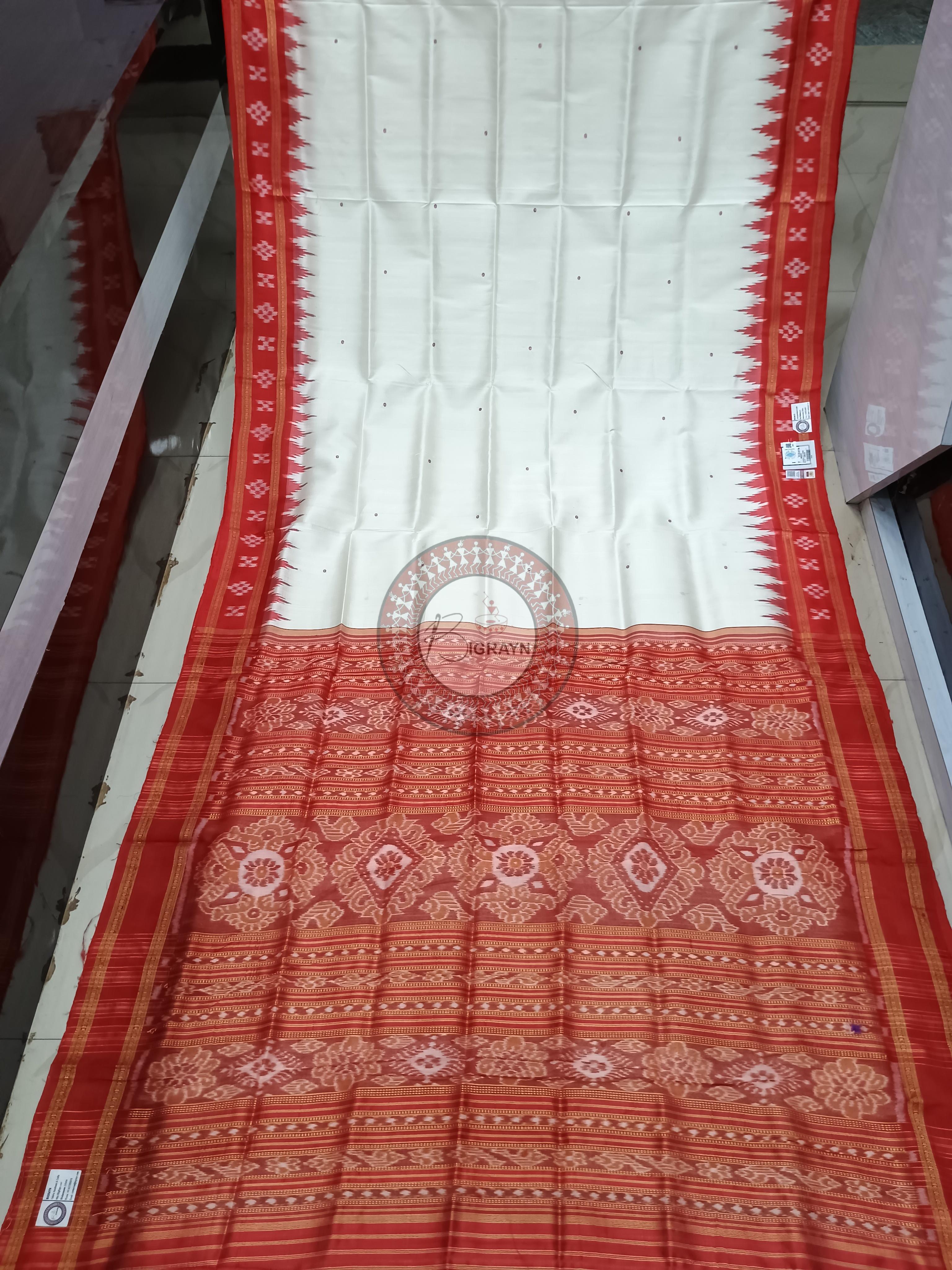 White Red Pasapali Border Khandua Silk Saree