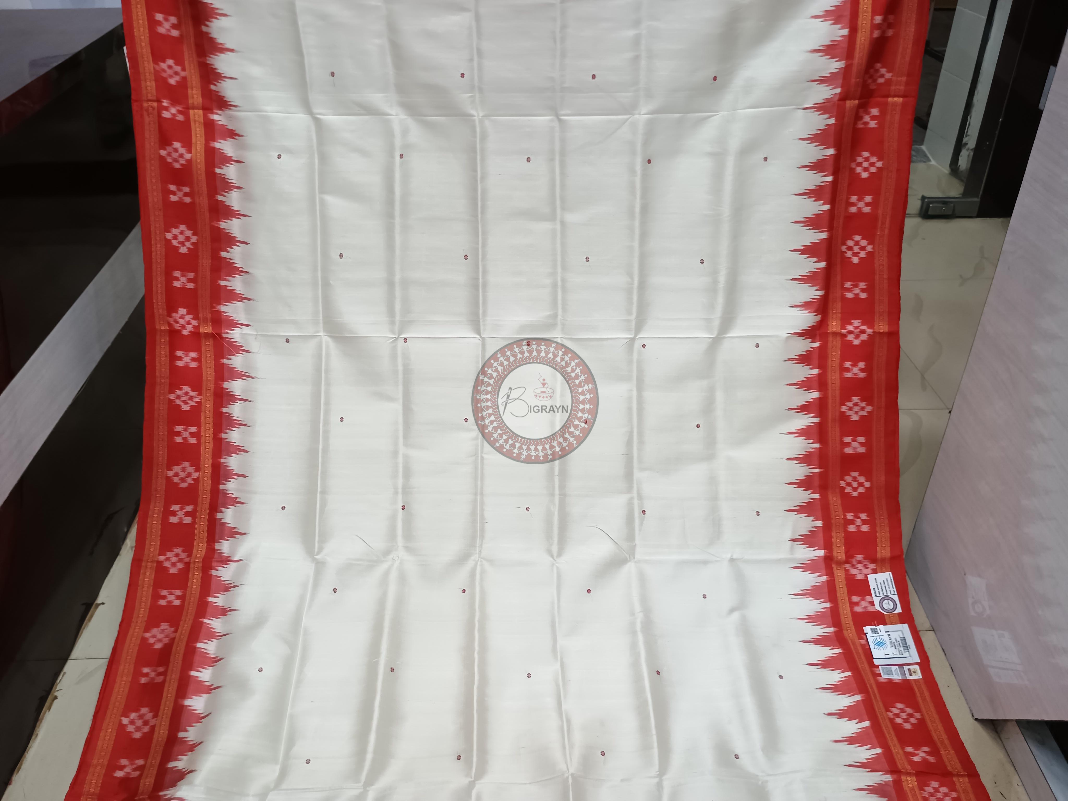 White Red Pasapali Border Khandua Silk Saree