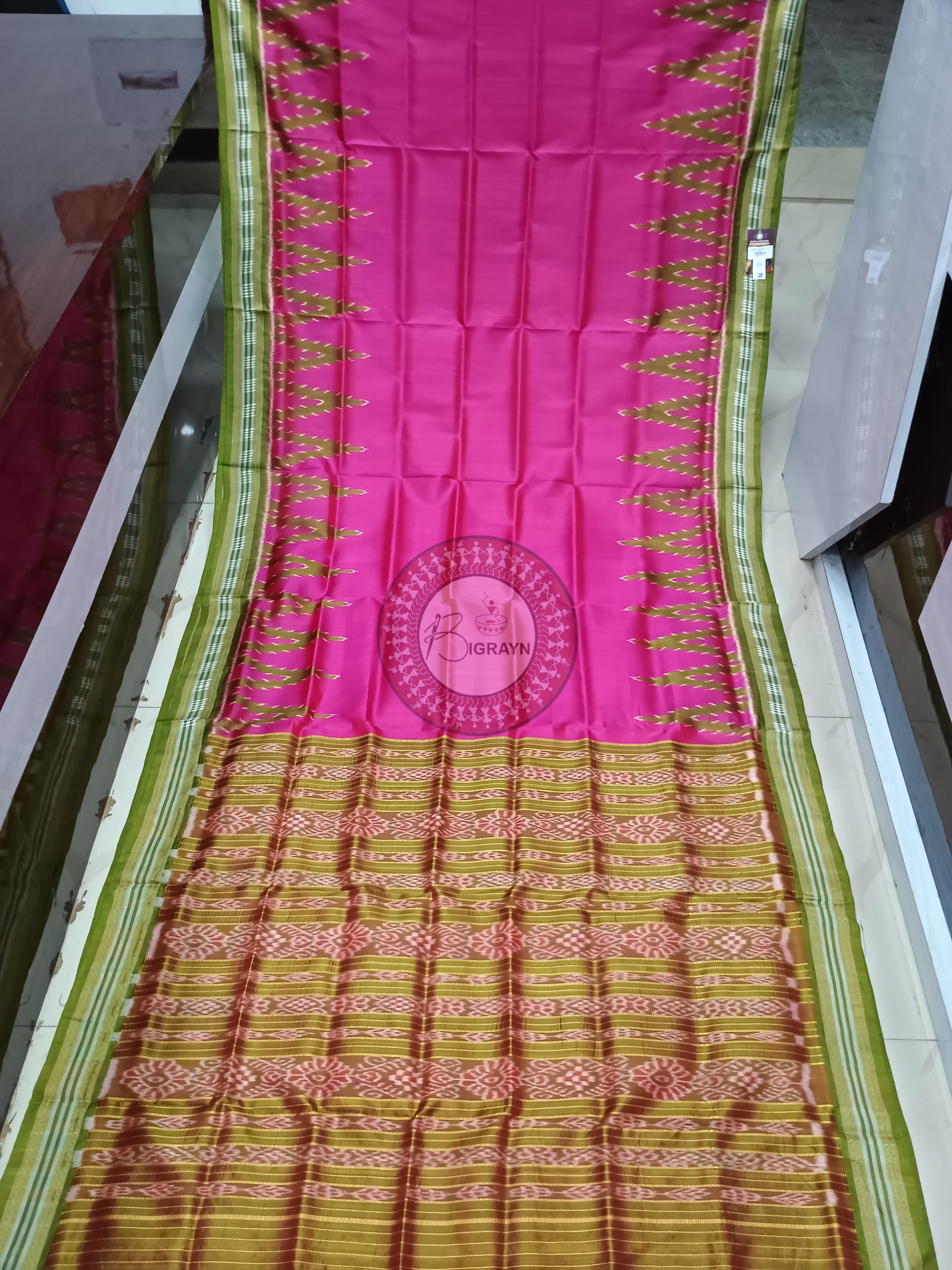 Magenta Mehendi Green Kumbha Khandua Silk Saree