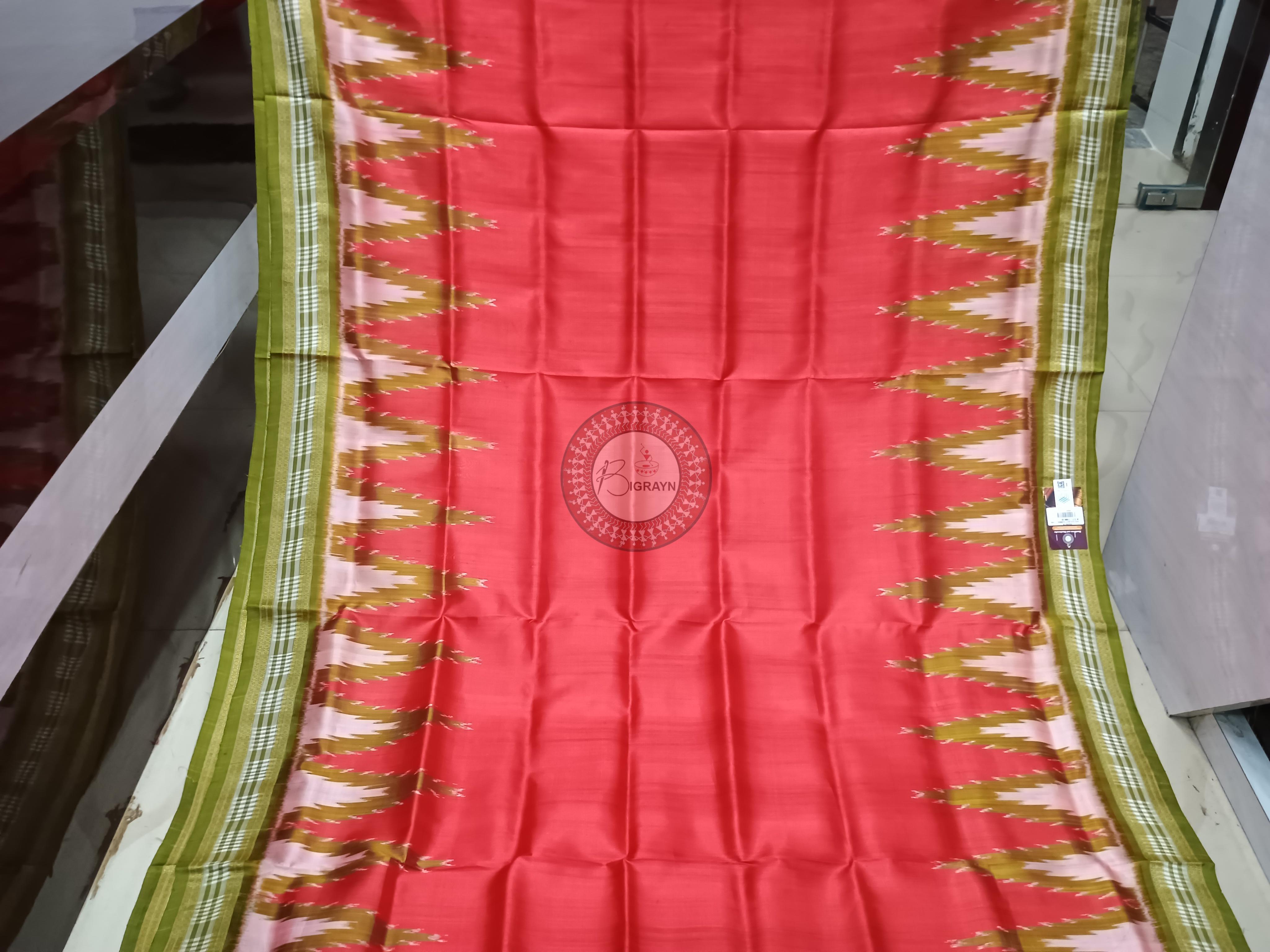 Red Mehendi Green Kumbha Khandua Silk Saree