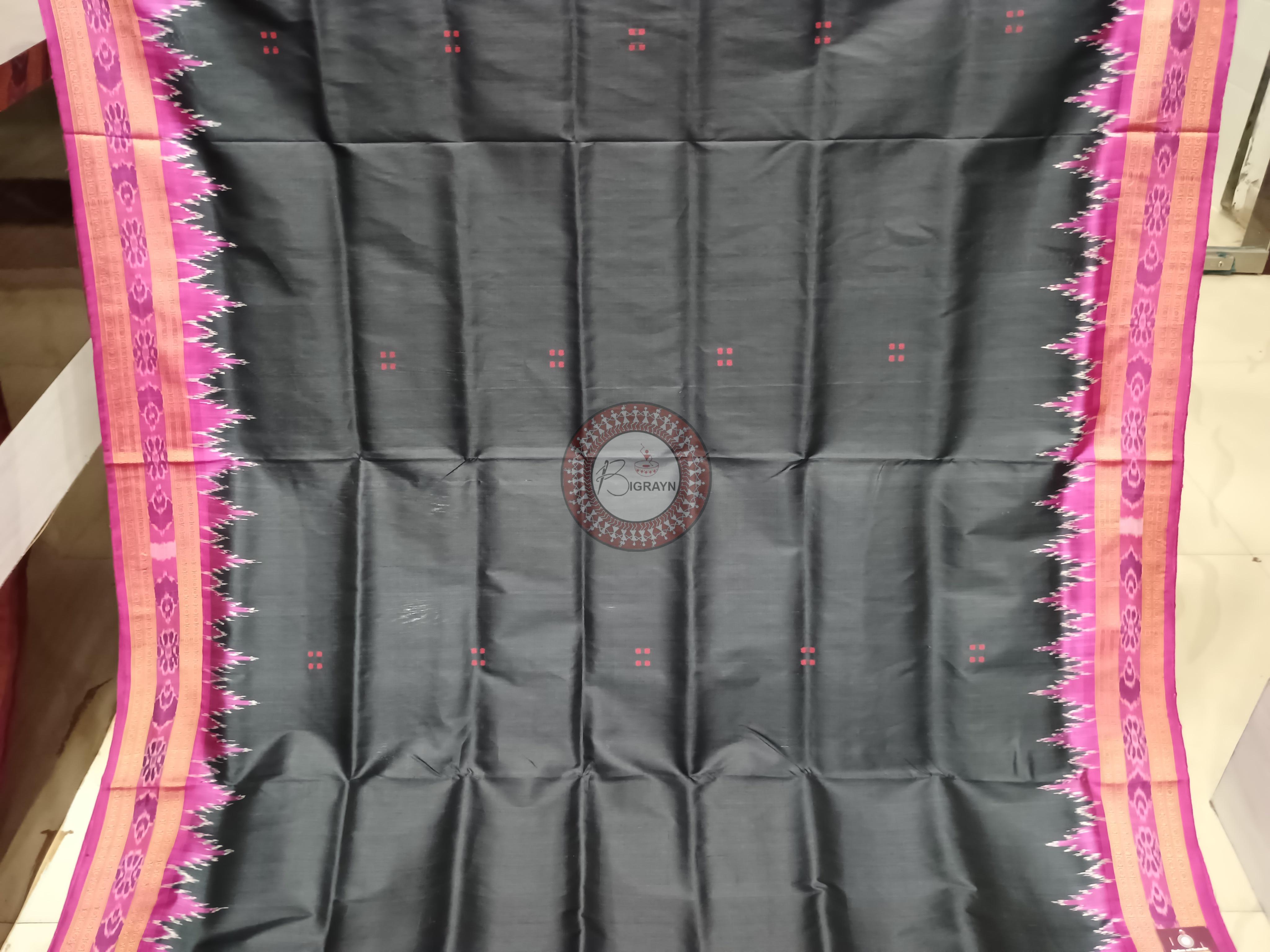 Black Magenta Buti Kumbha Khandua Silk Saree