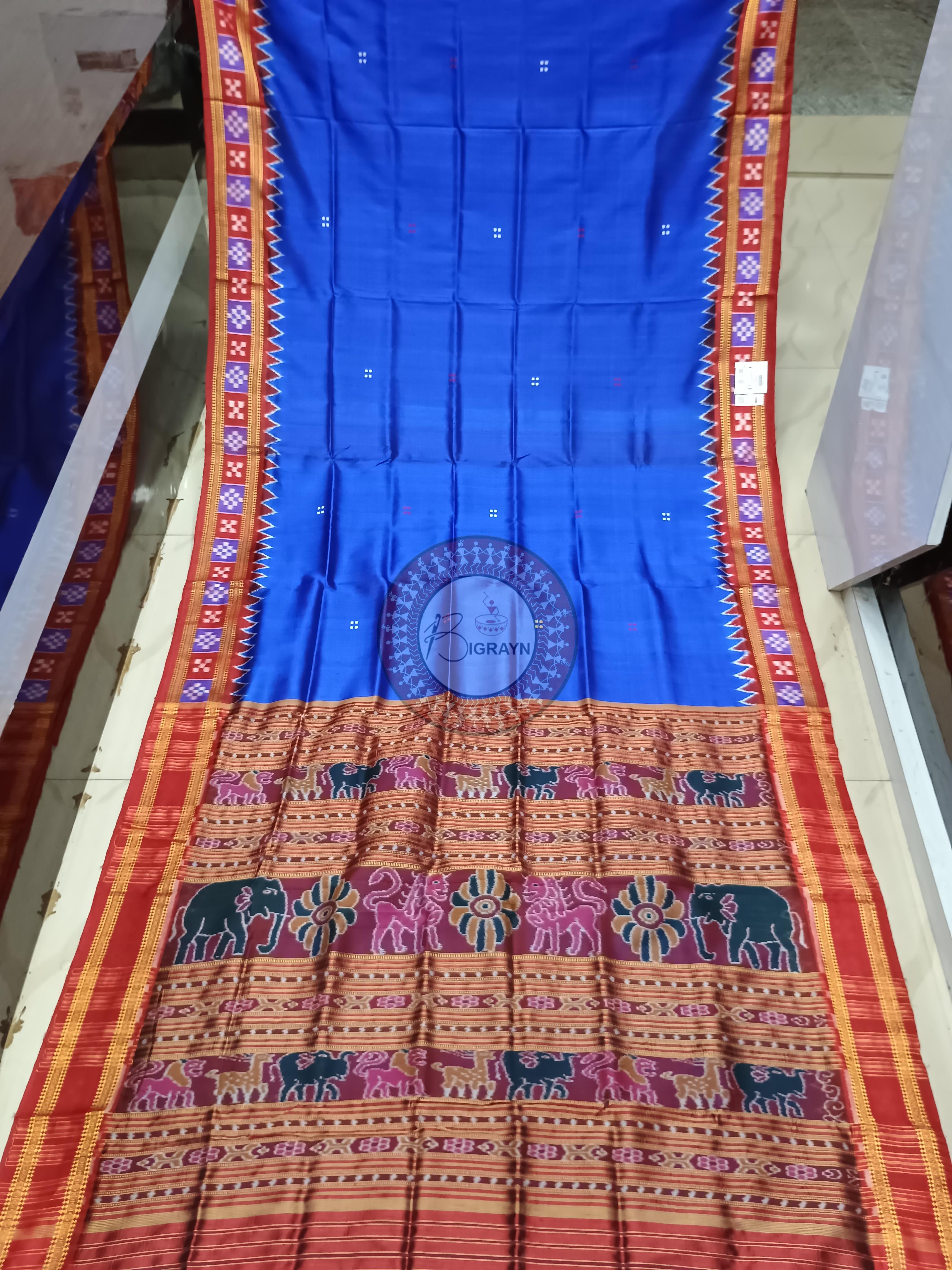 Blue Red Pasapali Border Khandua Silk Saree