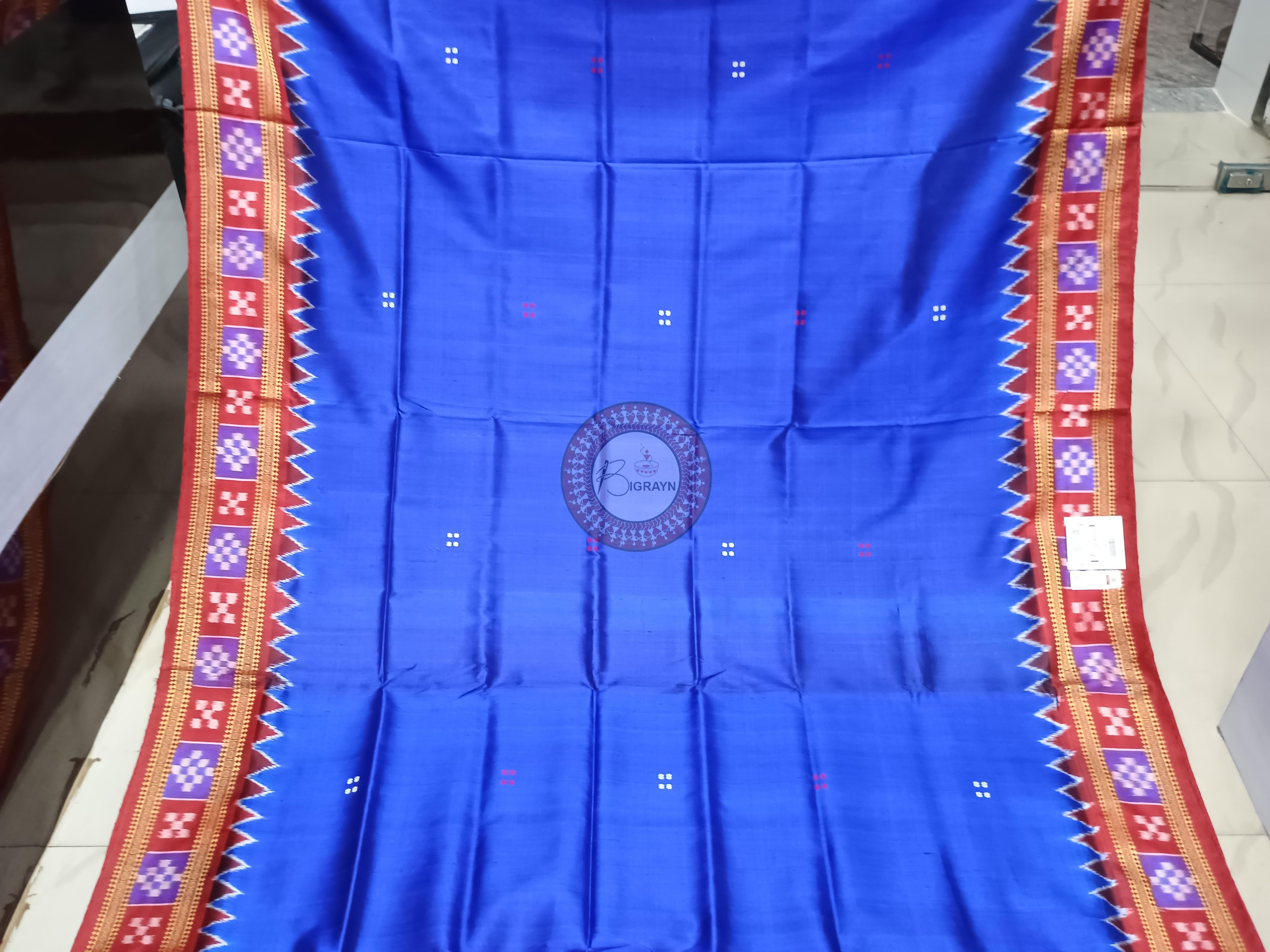 Blue Red Pasapali Border Khandua Silk Saree