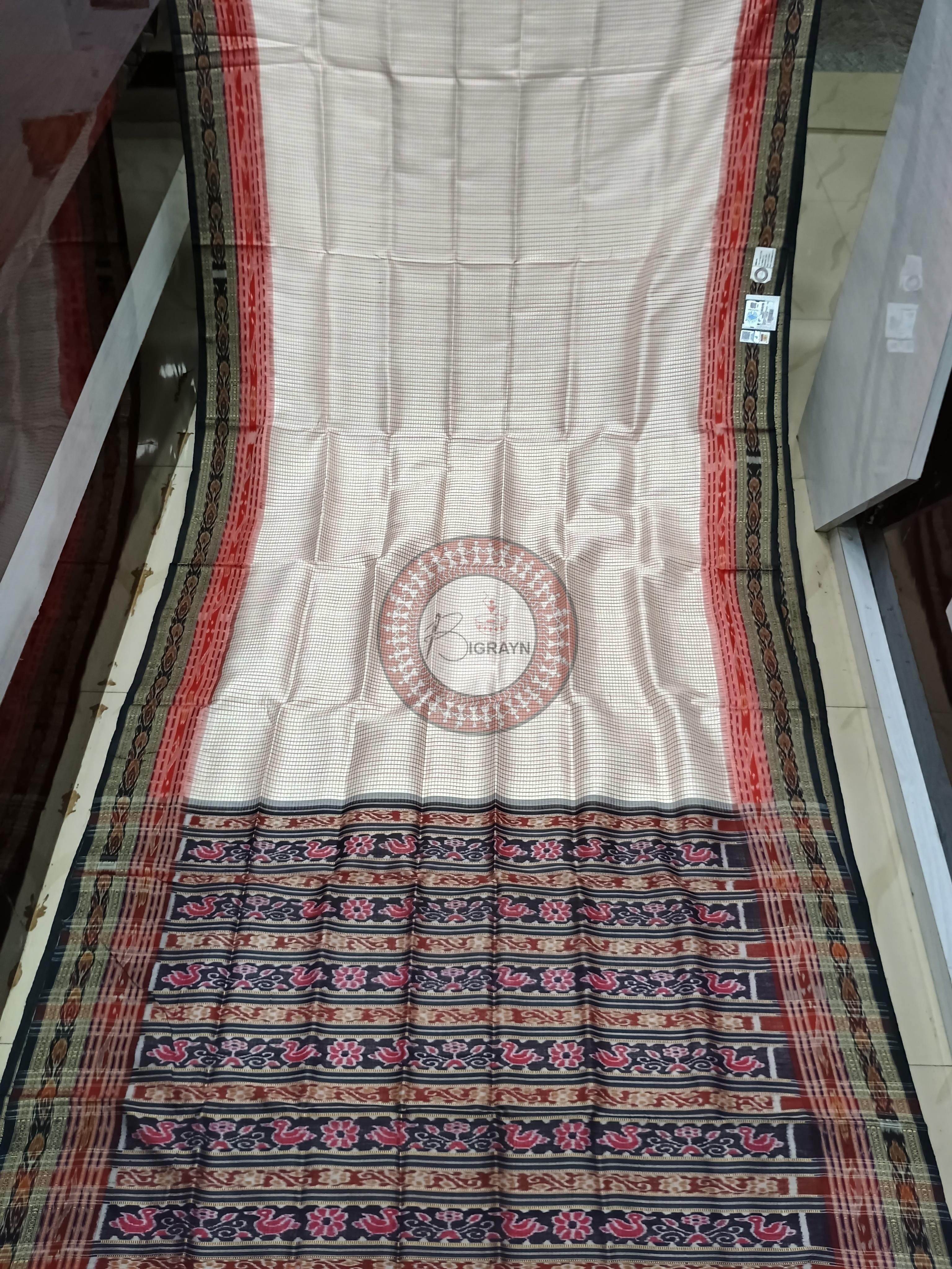 White Black Sachipar Khandua Silk Saree