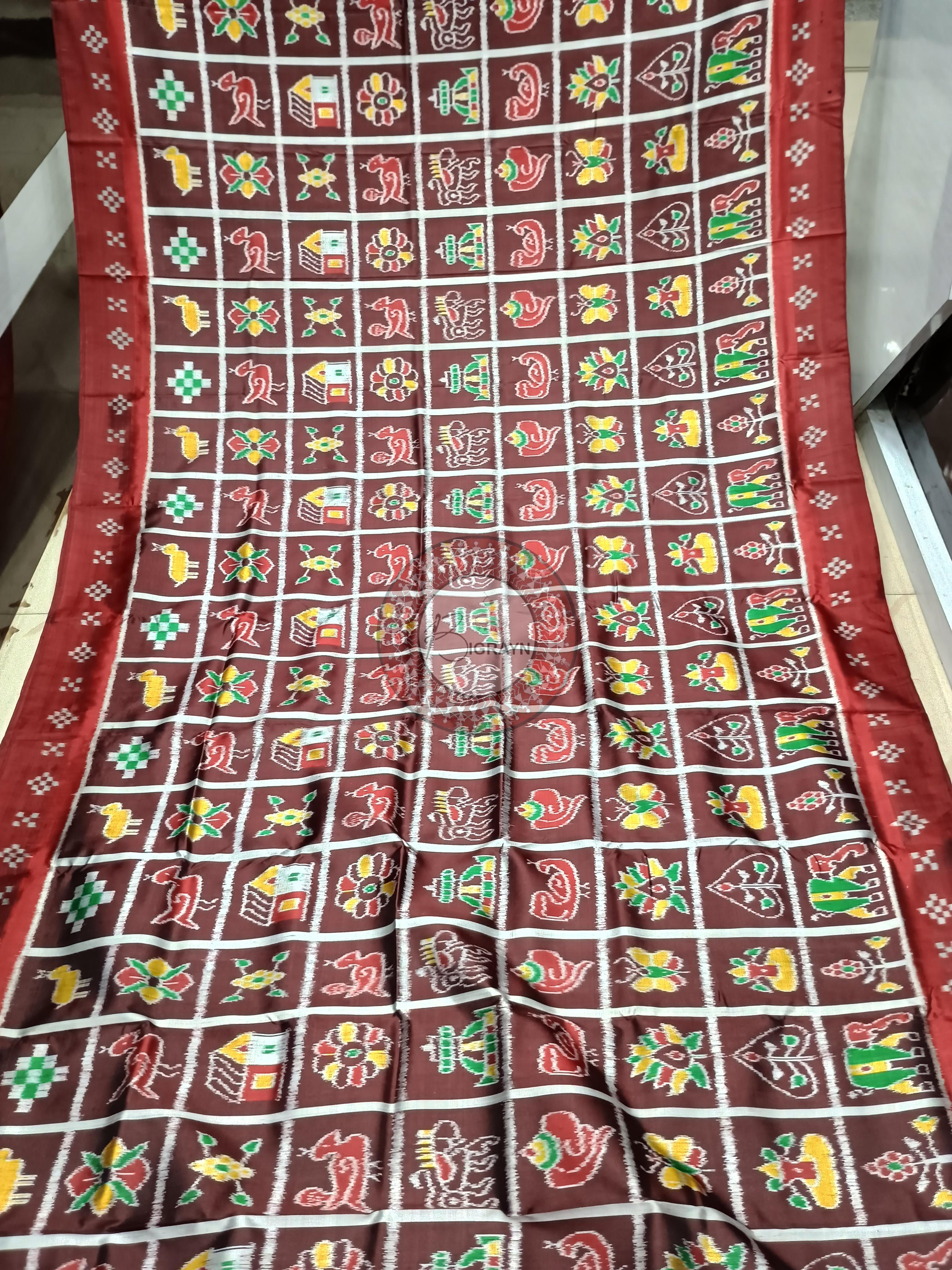 Coffee Maroon Nabakothi Design Khandua Silk Saree