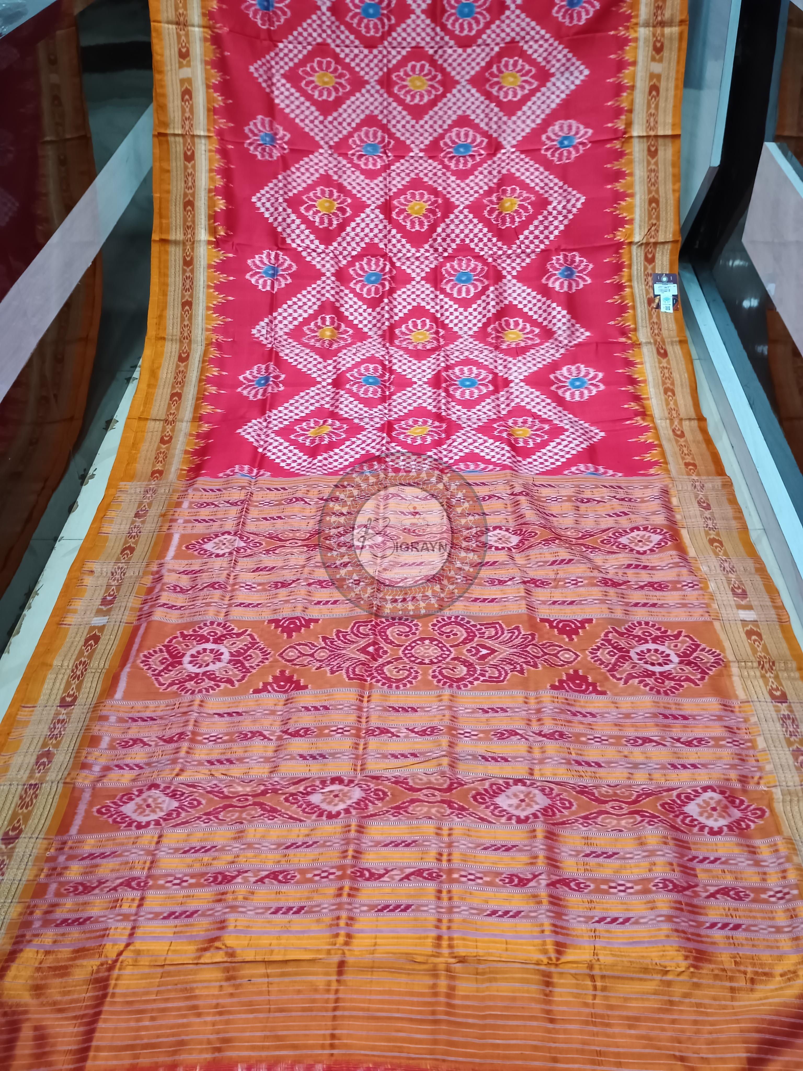 Magenta Rust Flower Design Khandua Silk Saree