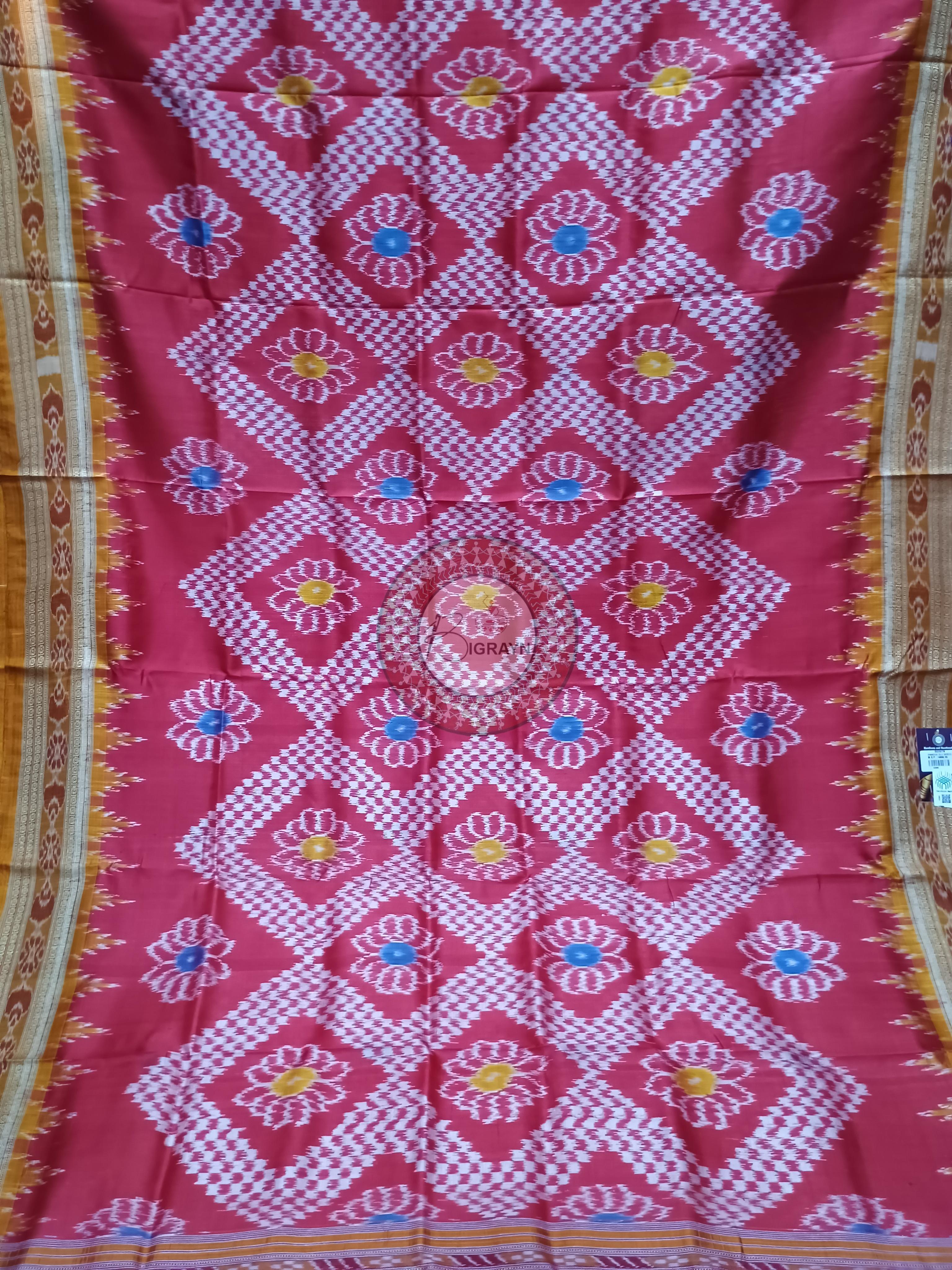 Magenta Rust Flower Design Khandua Silk Saree