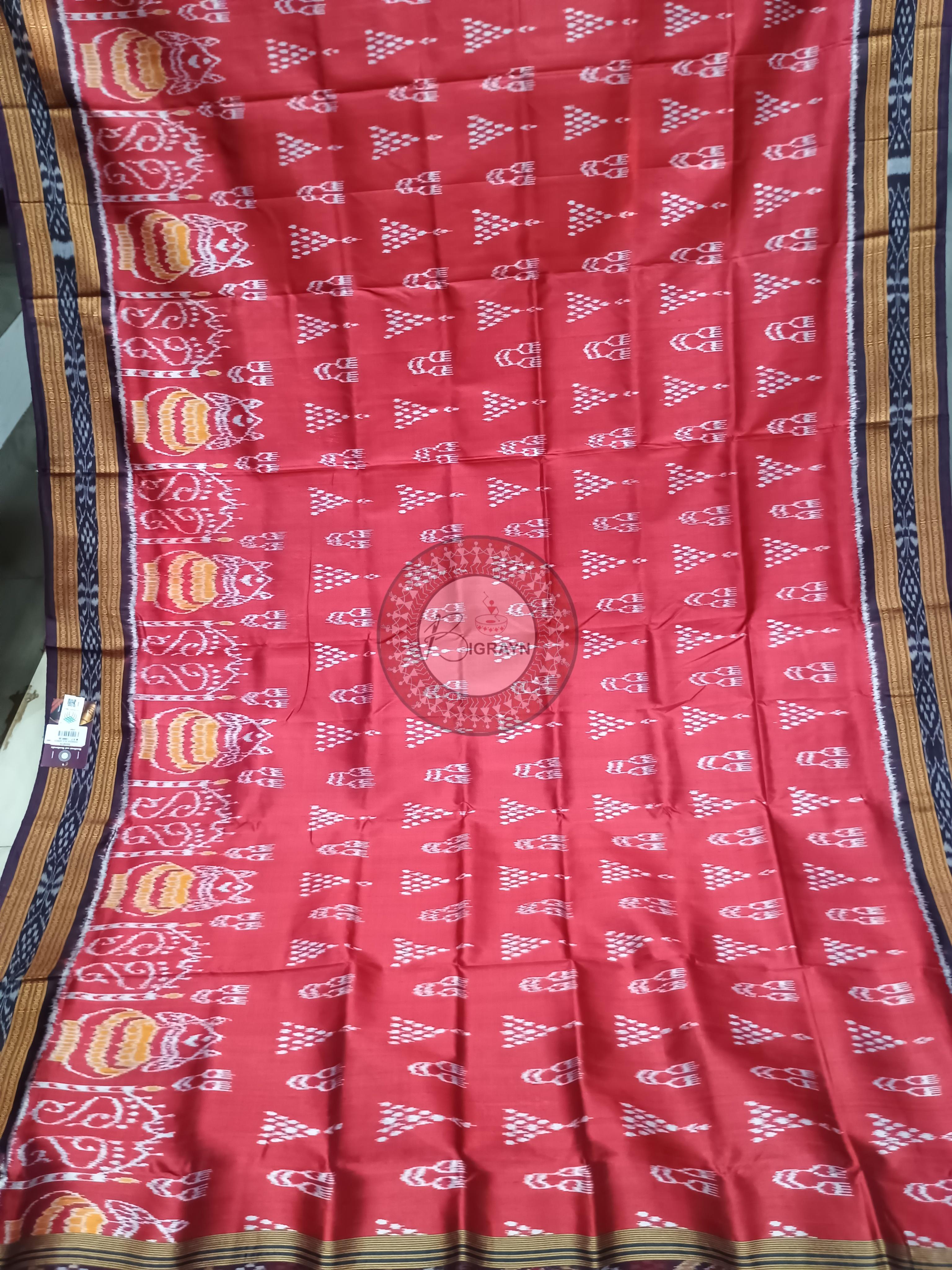 Maroon Coffee Laxmi Pada Chita Design Khandua Silk Saree