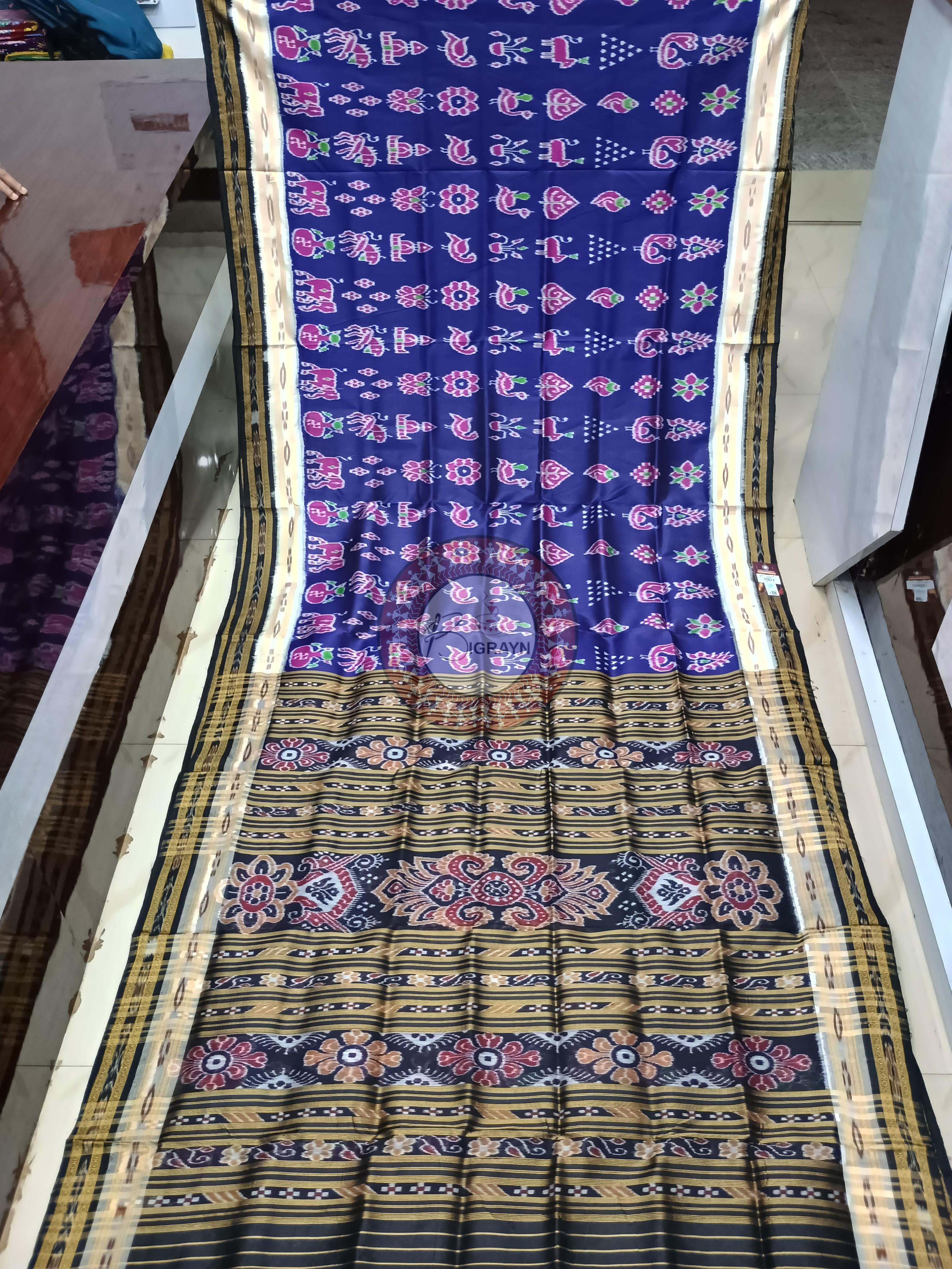 Blue White Black Nabakothi Design Khandua Silk Saree