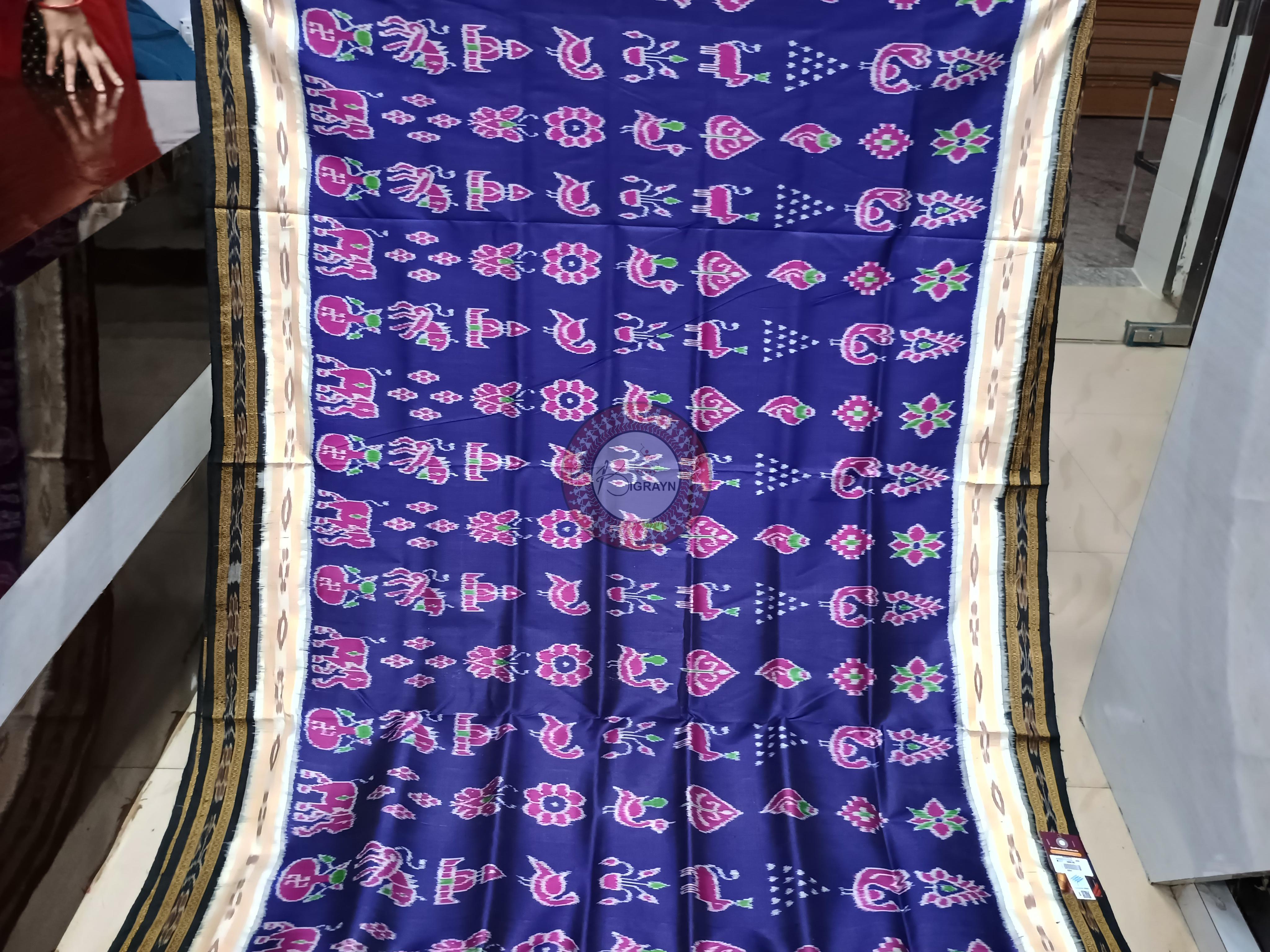 Blue White Black Nabakothi Design Khandua Silk Saree