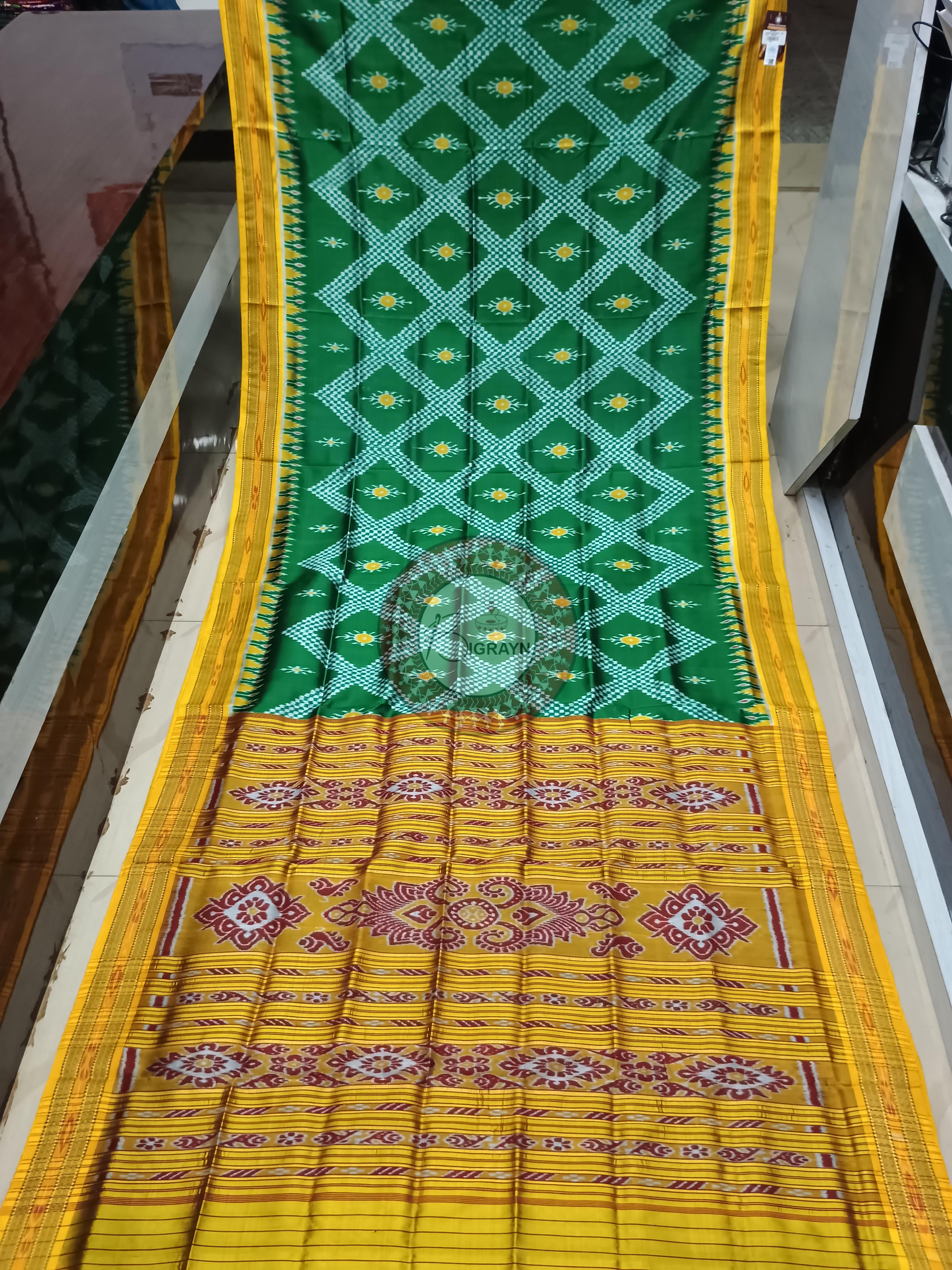 Green Yellow Tarabali Design Khandua Silk Saree