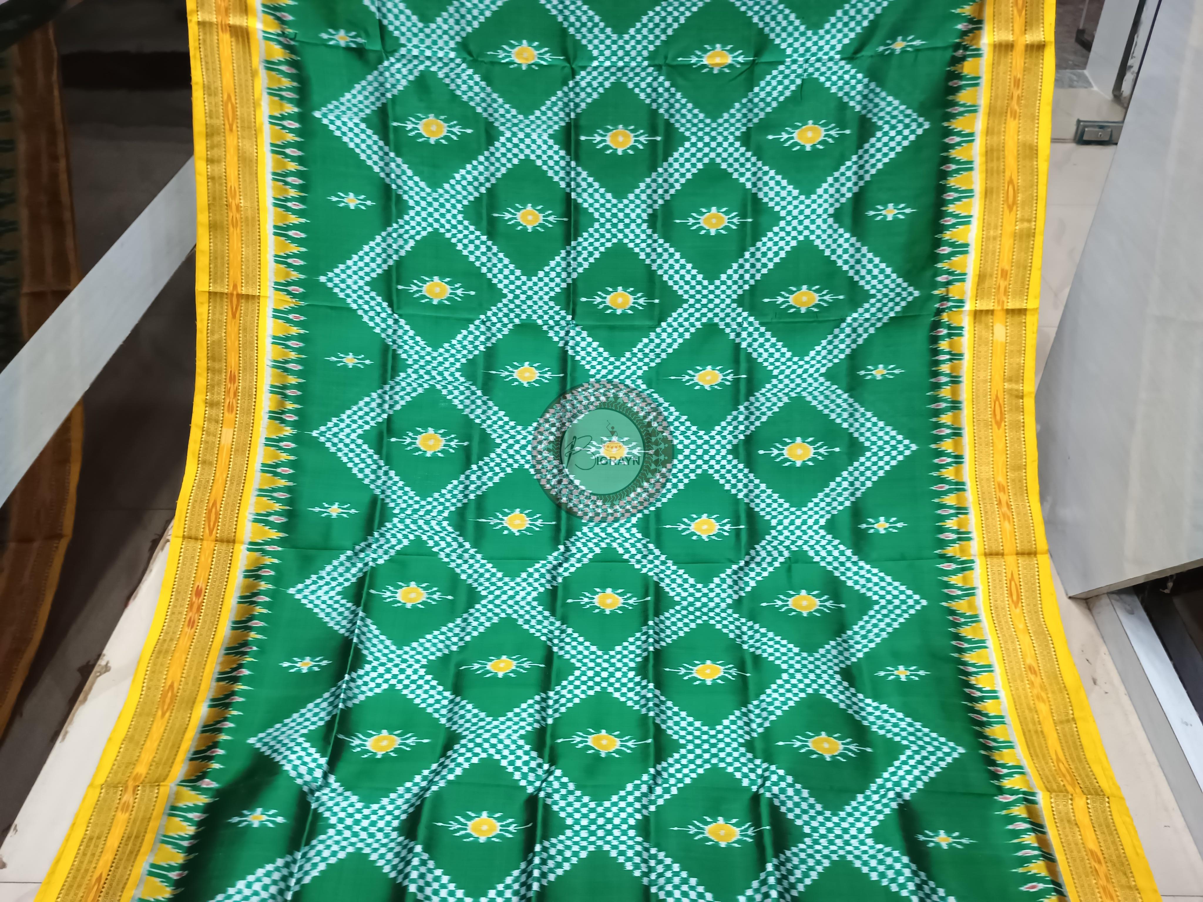 Green Yellow Tarabali Design Khandua Silk Saree
