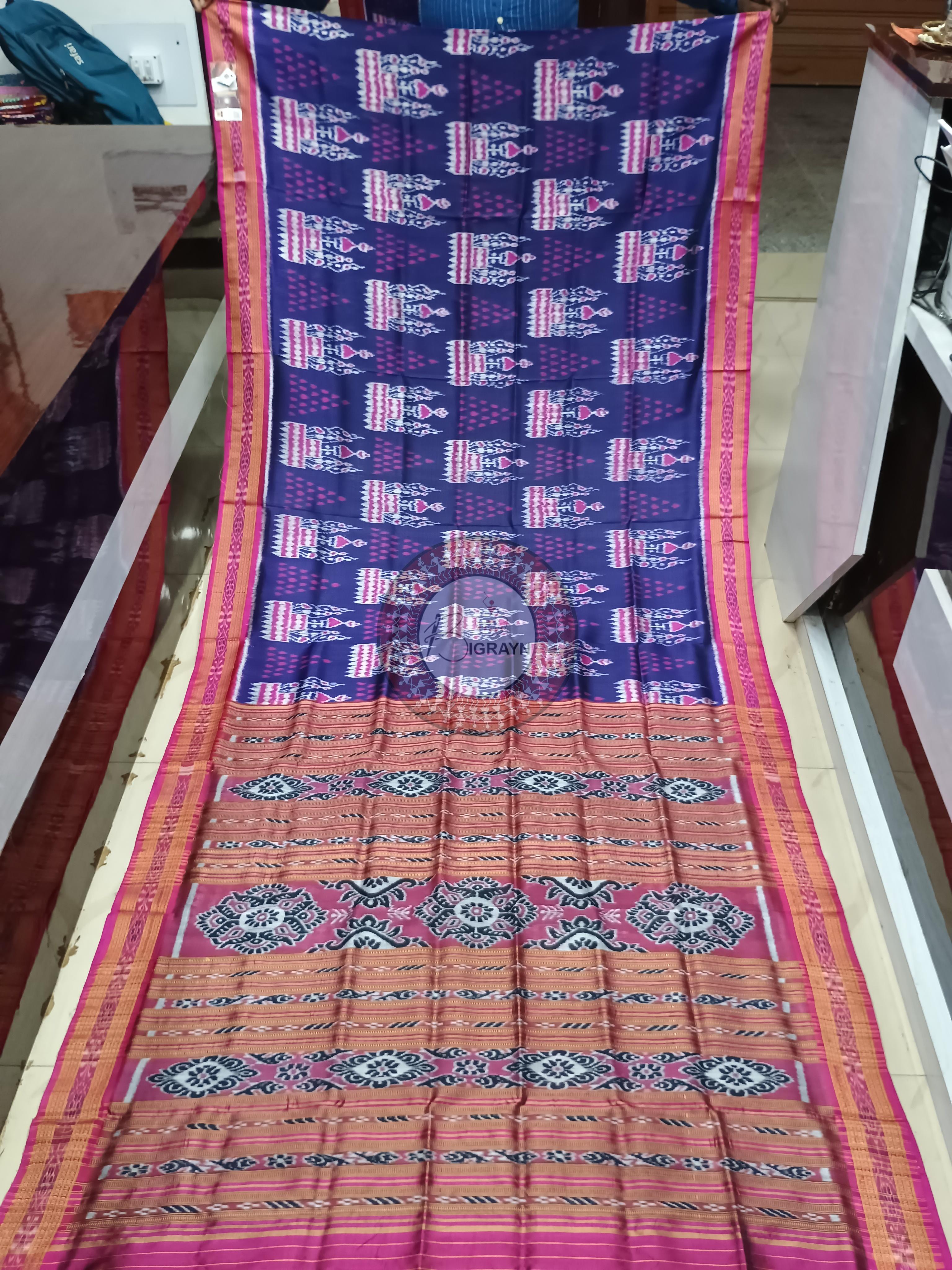 Blue Magenta Tribal And Chita Design Khandua Silk Saree